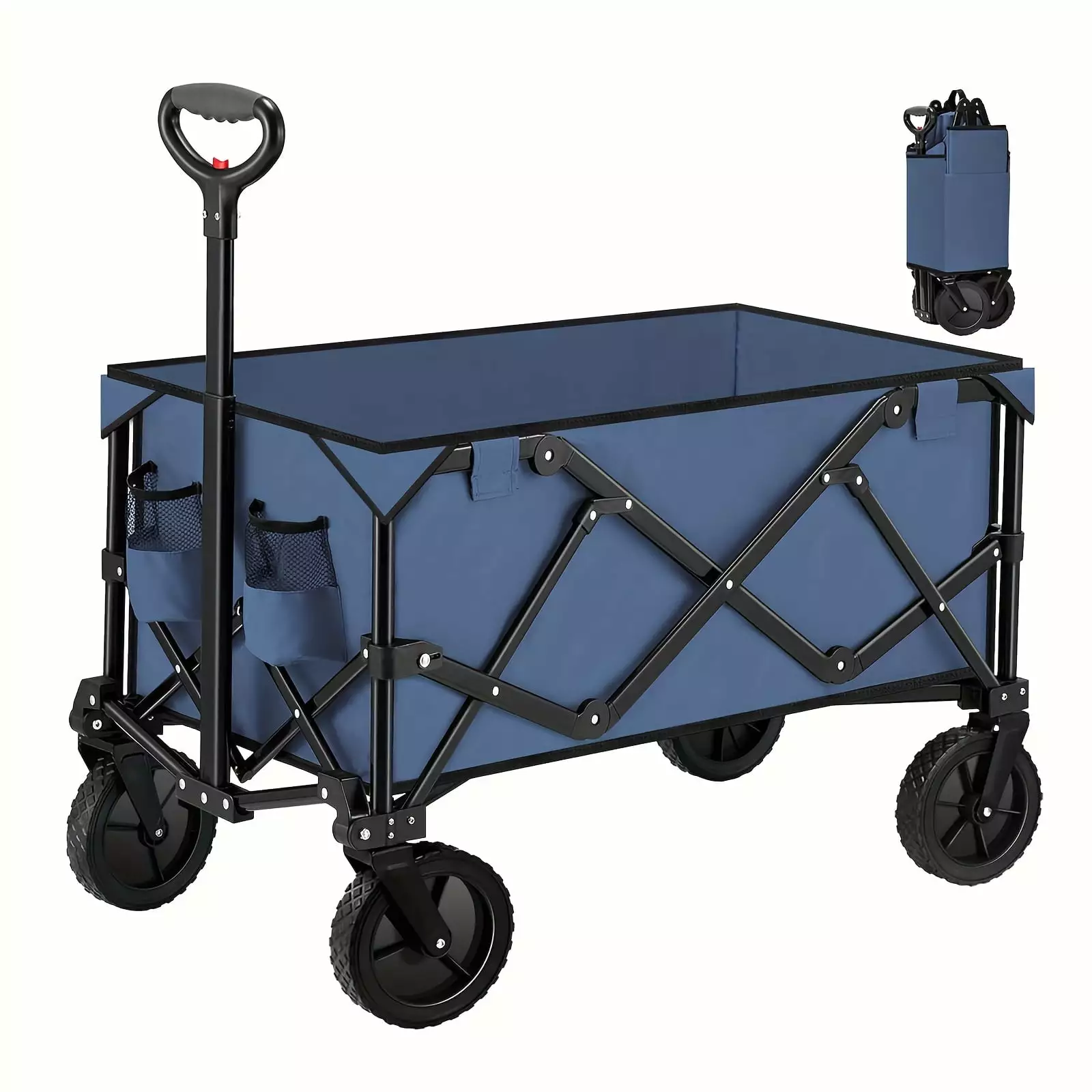 1pc Collapsible Foldable Wagon Cart. 220LBS Heavy Duty Utility Garden Cart With All-Terrain Wheels For Beach. Lawn. Sports. Camping. Black. 30
