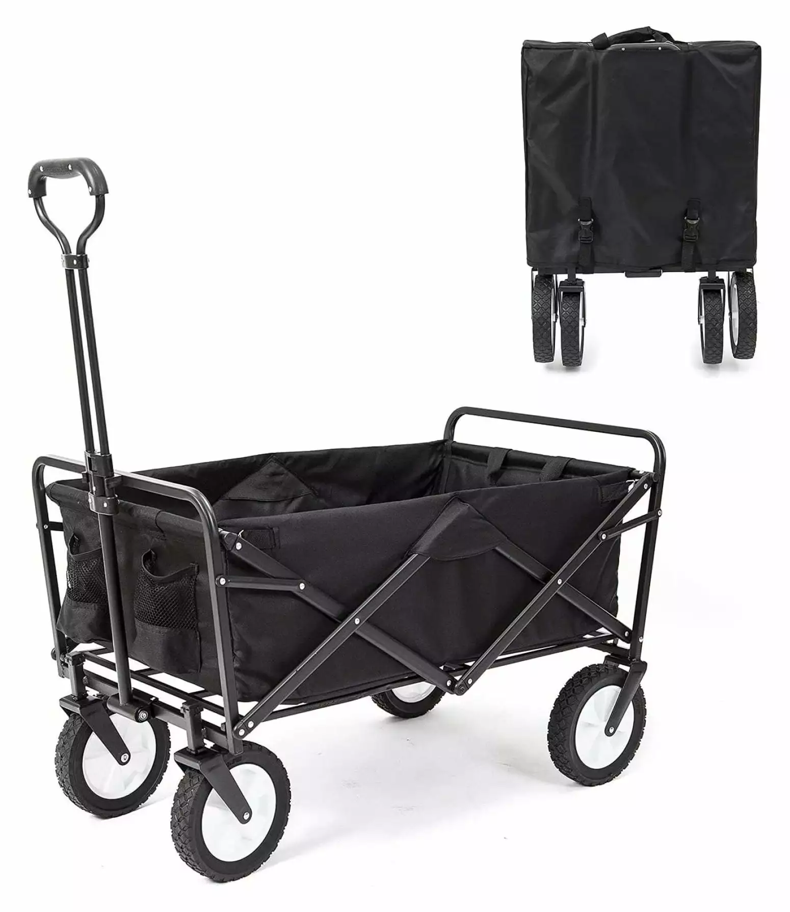 220 lbs Capacity Folding Wagon. Utility Garden Cart Collapsible with Wheels for Outdoor Camping. Black