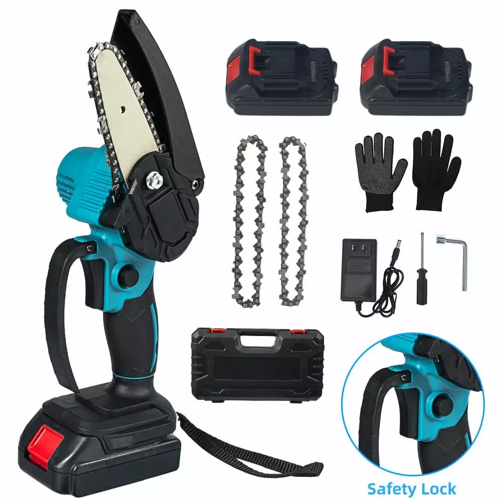 4 Mini Chainsaw Cordless Electric Handheld Chain 800W Battery Power Wood Cutter