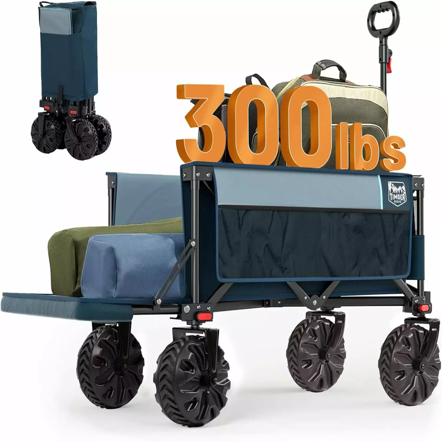 47" Extra Long Collapsible Folding Wagon with Tailgate 300lbs Heavy Duty Beach Wagon with All-Terrain Big Wheels Foldable Utility Wagon Cart for Sand Camping Sports Shopping Gray