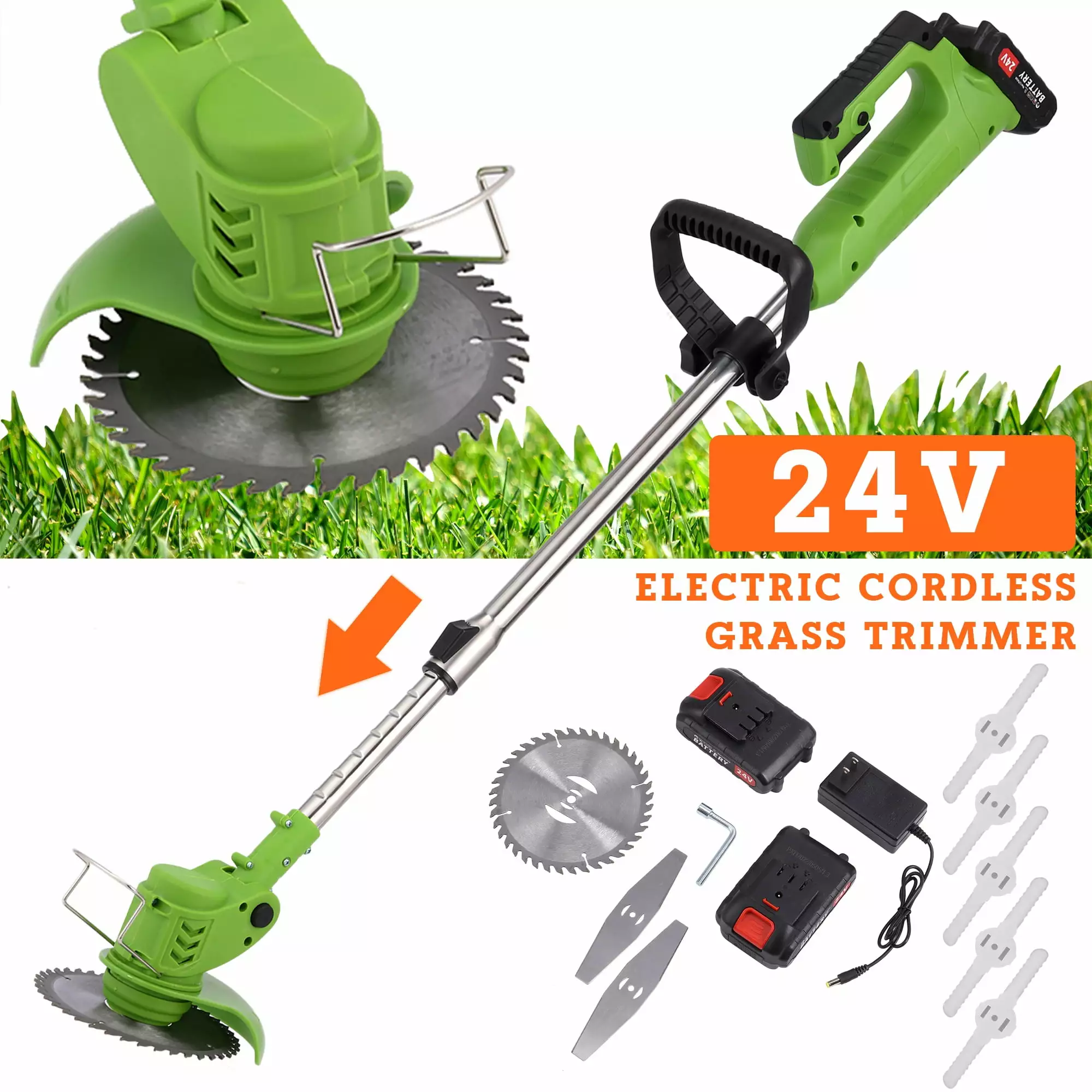 Weed Wacker Cordless Edger Trimmer Battery Powered 24V 2000mAh Electric Weed Eater Brush Cutter 3-IN-1 Lawn Edger Grass Trimmer