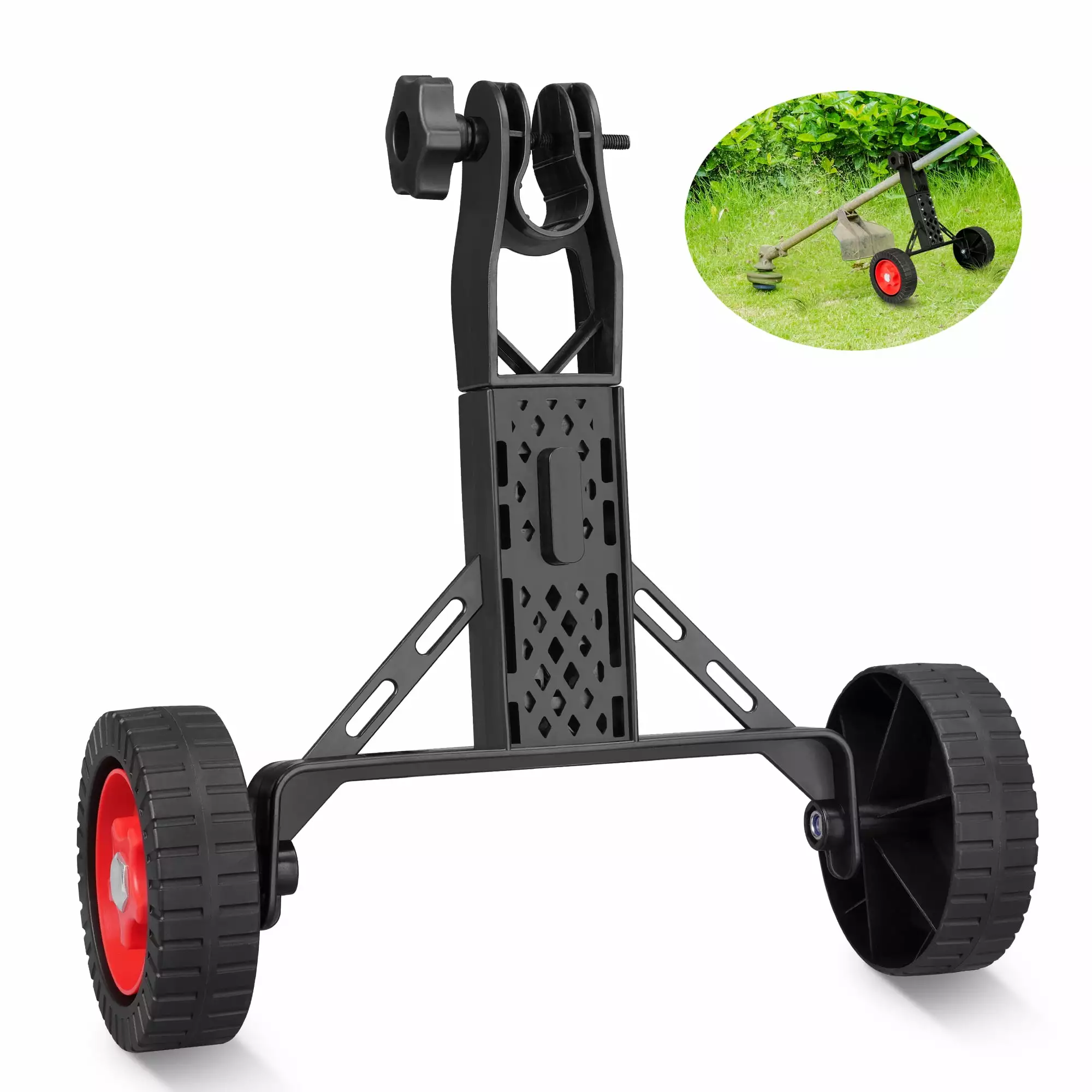 Adjustable String Trimmer Support Wheel Attachment.Upgrade Design Lawn Mower Auxiliary Wheels suitable for most mowers shaft tubes of 25mm/26mm and 28mm