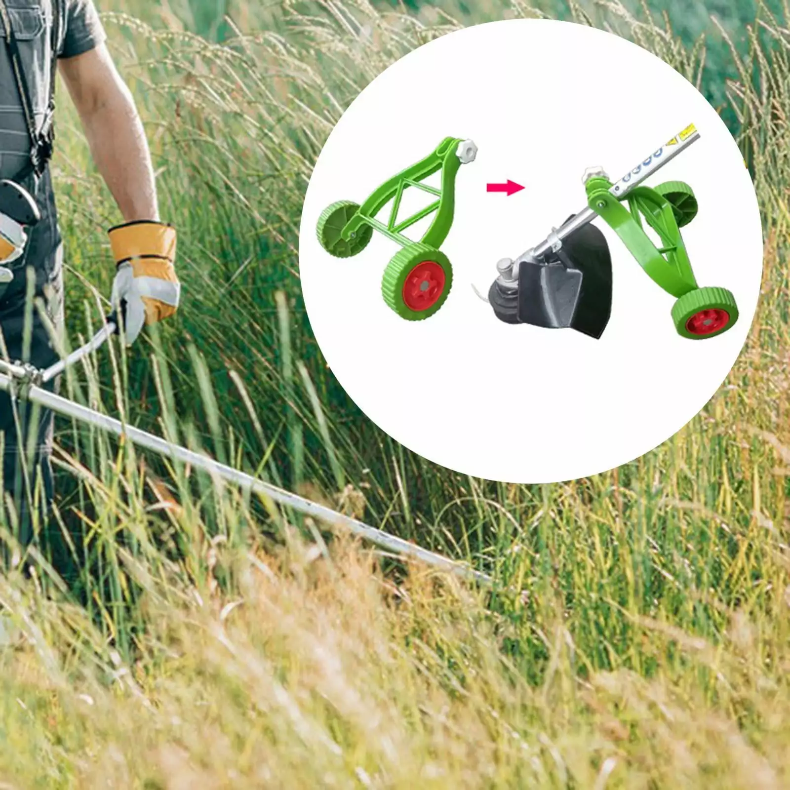 Adjustable String Trimmer Support Wheel Attachment for 25-28mm Weeds String Trimmer Grass Cutter Parts Green