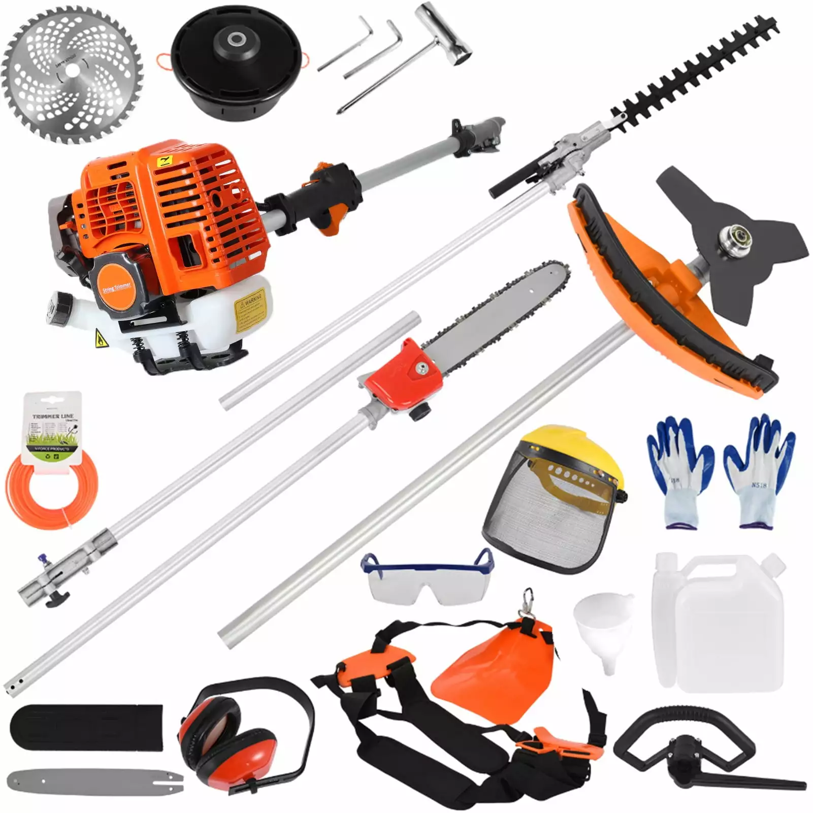 Balieda Newest Lawn Mower 2 Stroke Gas Edger Lawn Tool Gas Garden Hedge Trimmer 52CC Gas Weed Wacker 5IN1 Trimming Combo Brush Cutter Kit for Yard Lawn Care