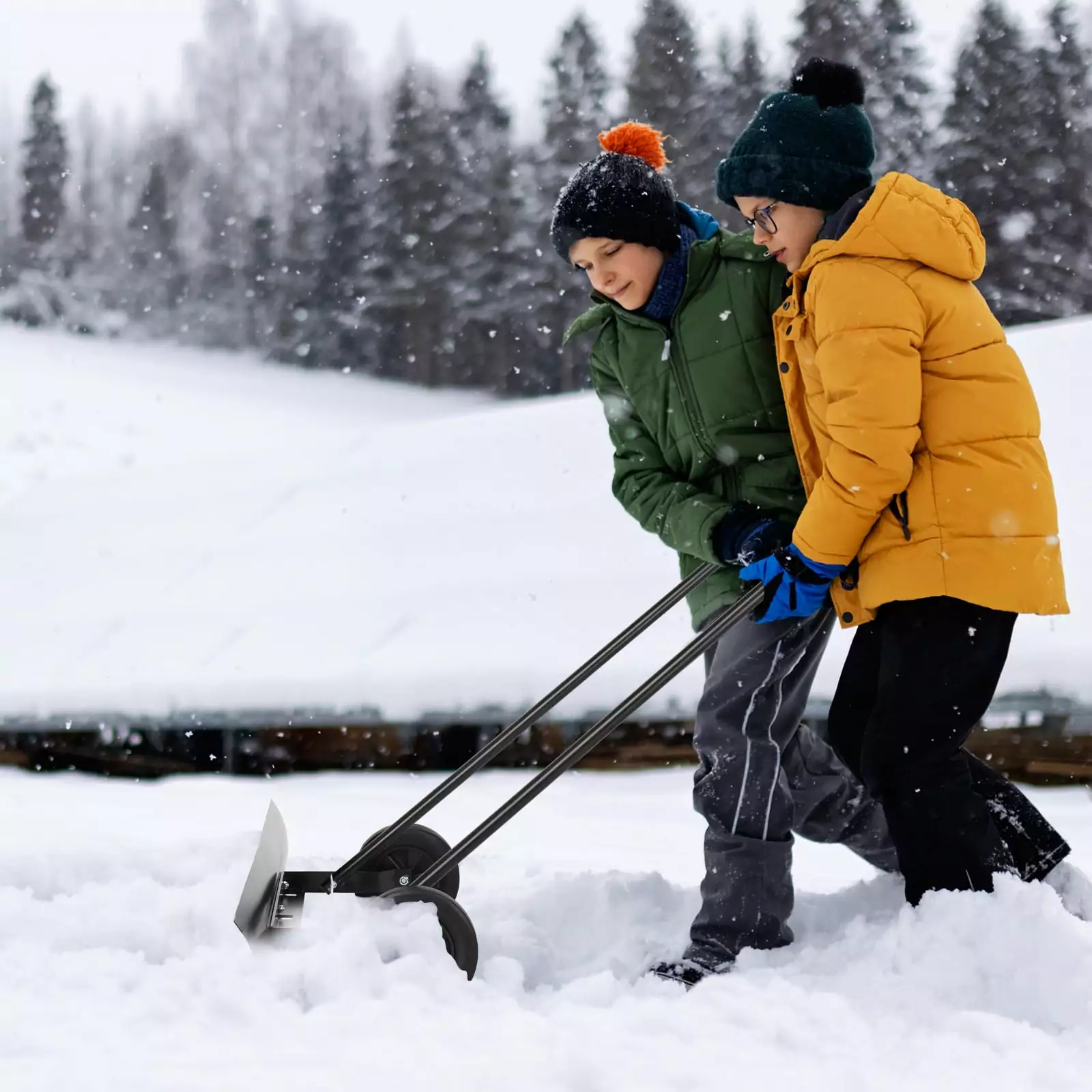 BaytoCare 39'' Iron Snow Pusher Heavy Duty Snow Plow Multi-Angle Snow Shovels for Pavement Clearing