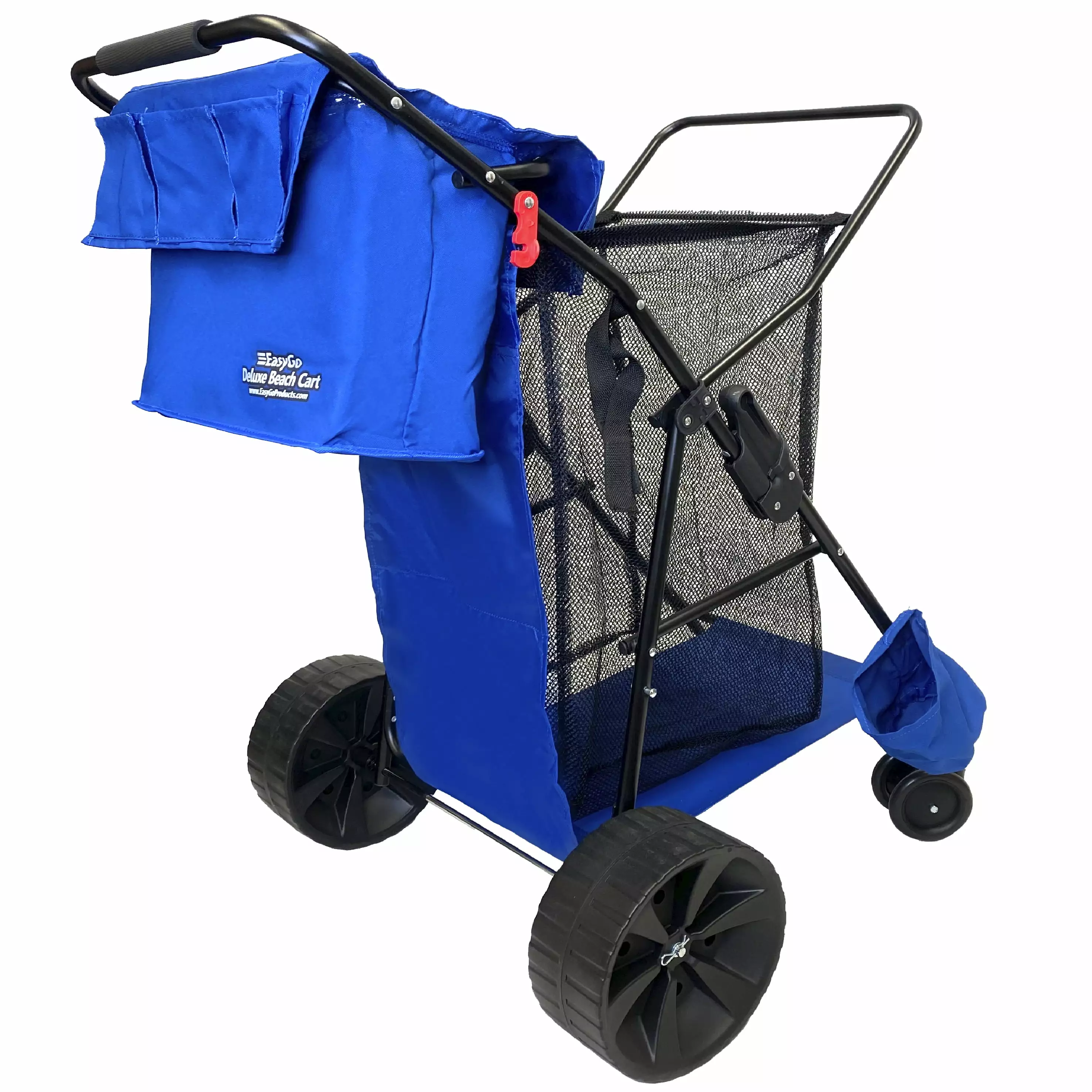 Beach Umbrella Wagon Cart Deluxe C Heavy Duty Folding Ocean Utility Cart C Large Sand Wheels C Holds 4 Beach Chairs C Storage Pouch - Beach Umbrella Holder CRemovable Beach Bag - Solid Blue