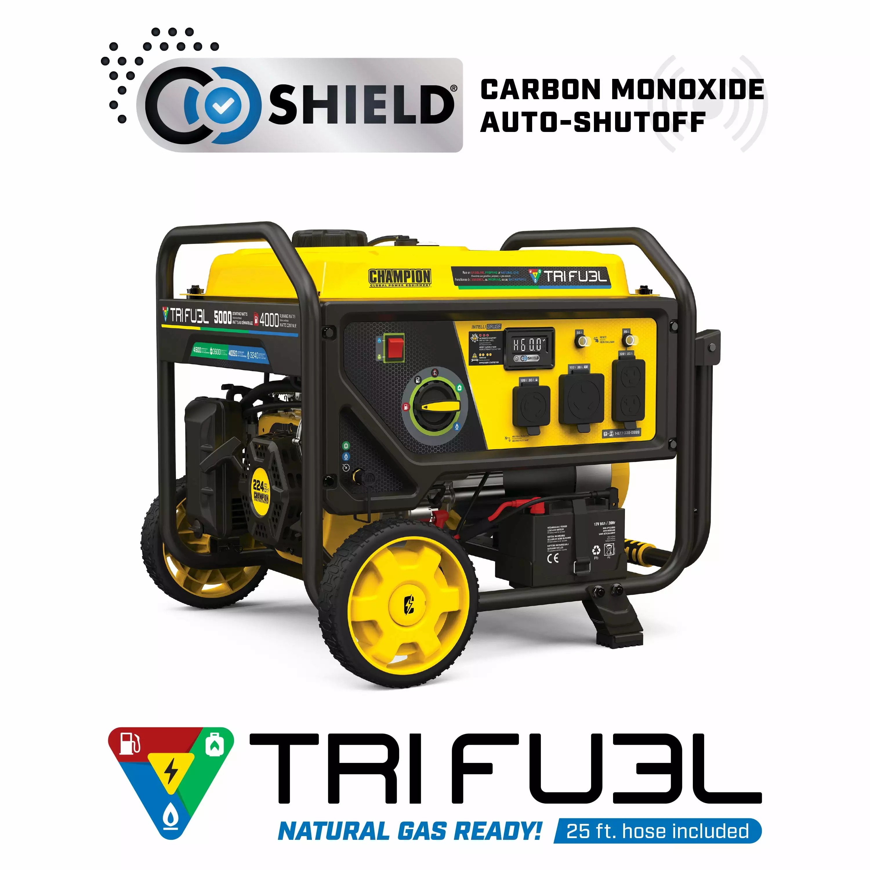 Champion Power Equipment 4000-Watt Tri-Fuel Travel-friendly Generator with CO Shield and Electric Start