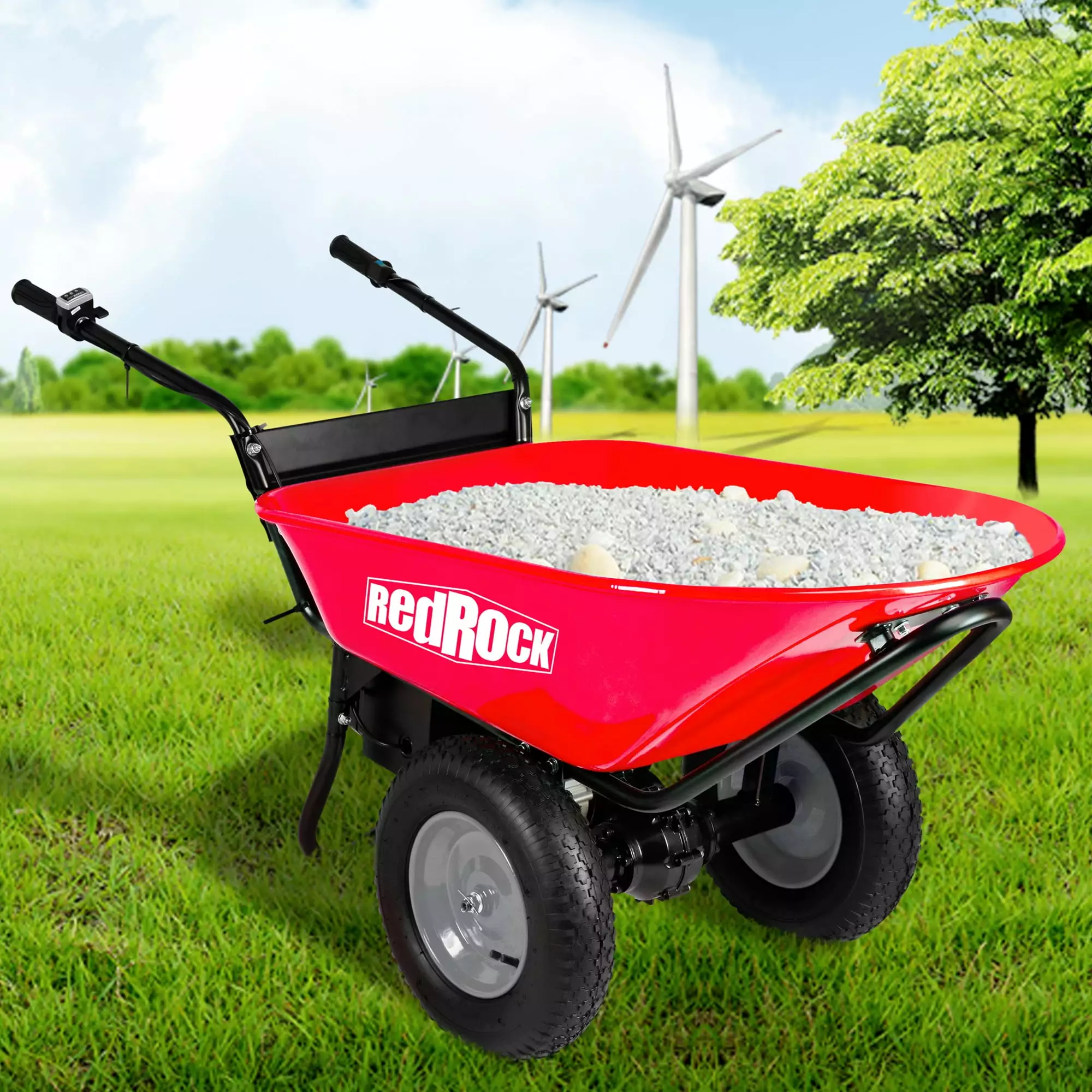 Clearance! RedRock Wheelbarrow Utility Cart Electric Powered 24V DC 180W AGM Battery 330lbs (150kgs) Max Capacity Barrel Dump Material Debris Hauler