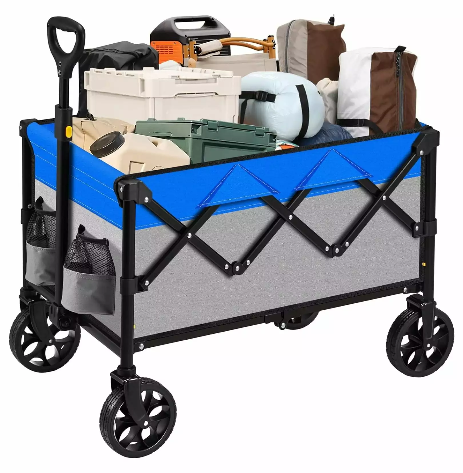 Collapsible Folding Wagon.Large Utility Wagon Cart Foldable.Folding Wagon Cart with All Wheels.Heavy Duty Garden Cart.Travel-friendly Wagon for Shopping Grocery Camping Sports Fishing (Gray/Blue)