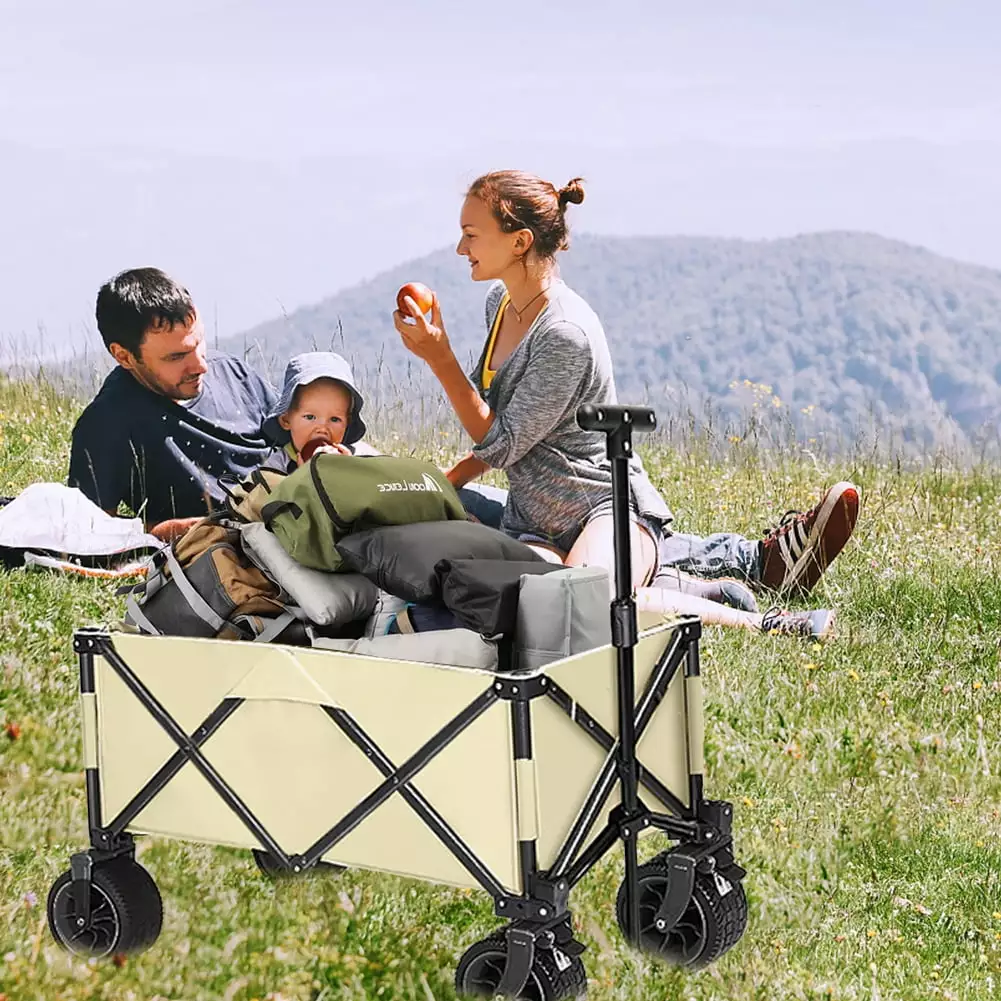 Collapsible Folding Wagon.Outdoor Utility with Silent Universal Wheels.Adjustable Handle.Folding Cart Garden Cart for Camping.Shopping.Garden