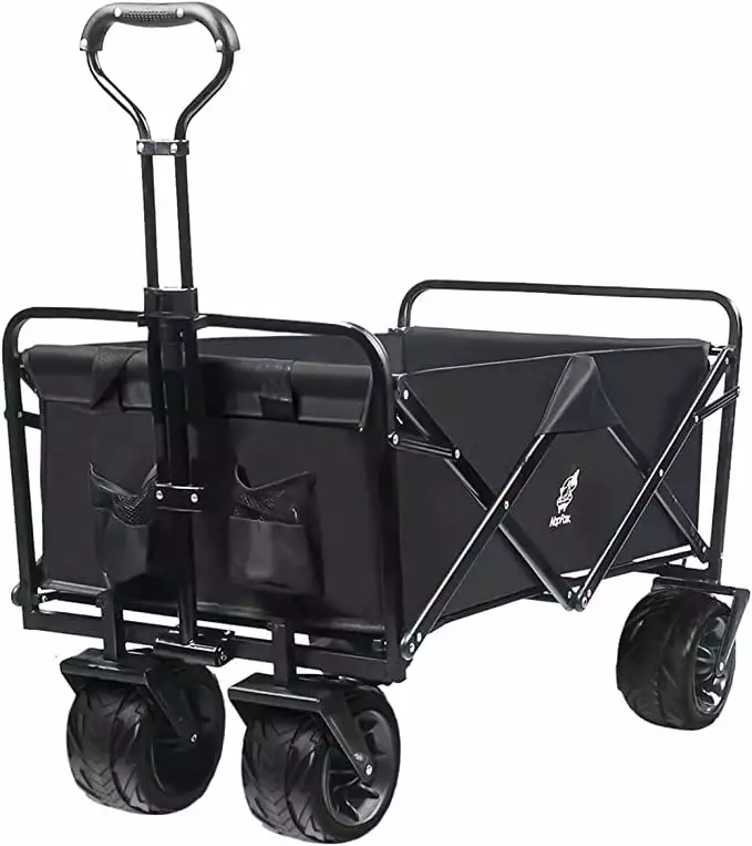 Collapsible Wagon Cart Heavy Duty Foldable Beach Wagon with Big Wheels for Sand All-Terrain Utility Beach Cart for Sand. Outdoor Sports. Garden Camping