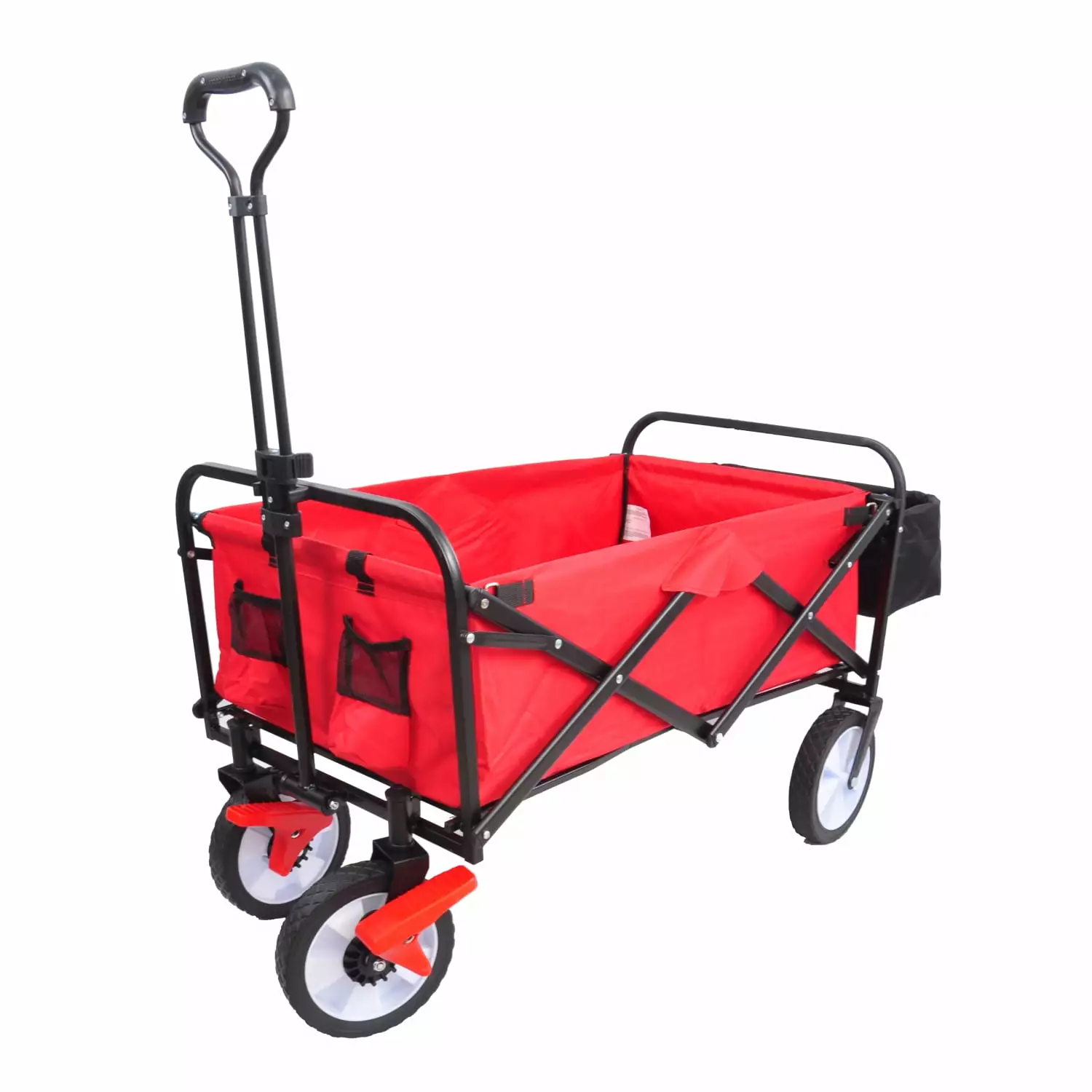 Accessible foldable garden shopping and ATV station wagon with versatile adjustable back frame and retractable handle for effortless transportation.