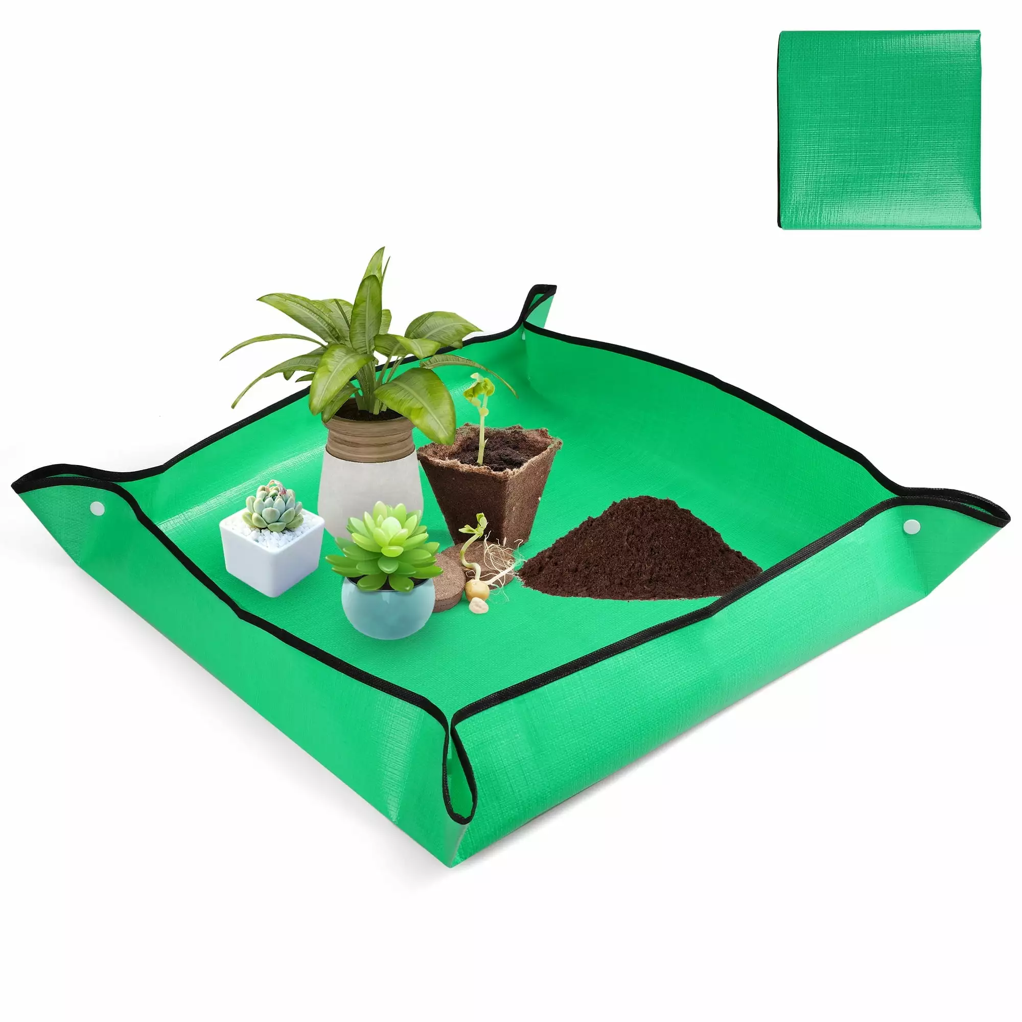 EEEkit 26 x 26 Repotting Mat. Waterproof Potting Tray for Indoor Plant Transplanting & Soil Mess Control. Green