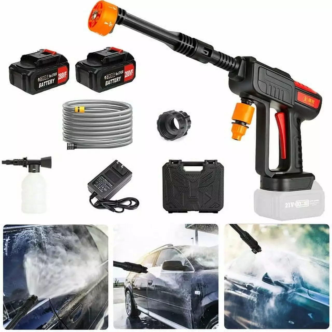 ETEREAUTY Cordless Pressure Washer . 200W High Power 21V Batteries Travel-friendly Cordless Power Washer for Car Washing