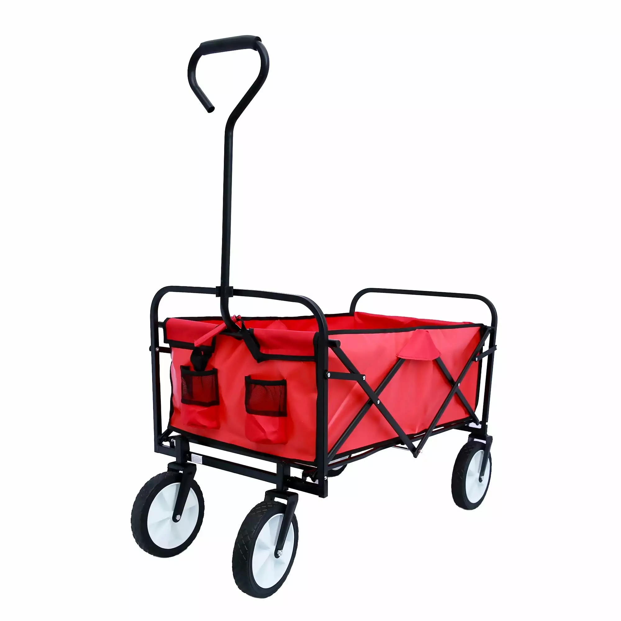 Easy Folding Wagon Garden Shopping Beach Cart - N/A Red