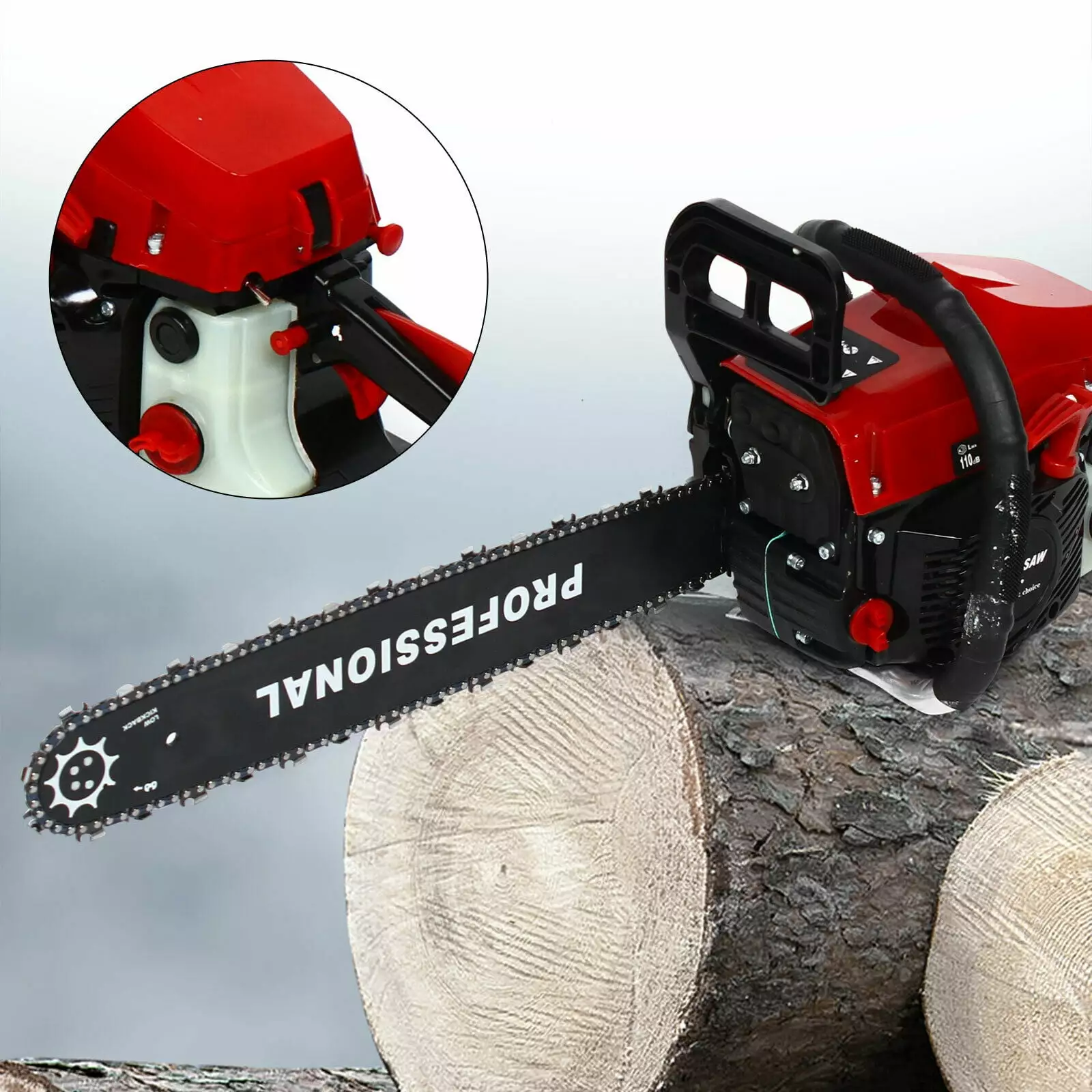 FETCOI 62Cc Gas Powered Chainsaw Wood Log Cutter Craft Chain Saw 20 Bar 2-Stroke