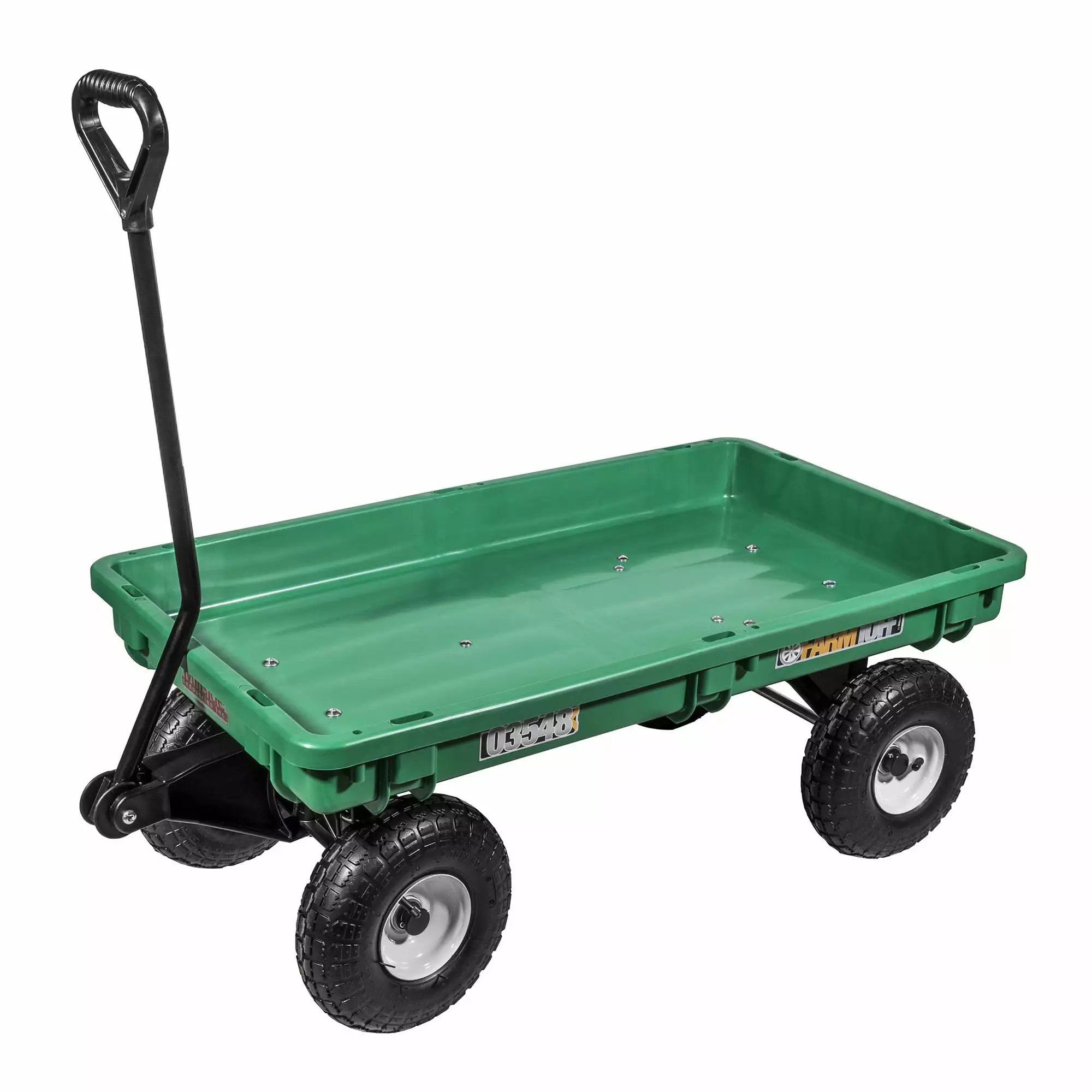 Farm Tuff Long-lasting Plastic Deck Garden Wagon Utility Cart with Pneumatic Tires. Green. 20 x 38
