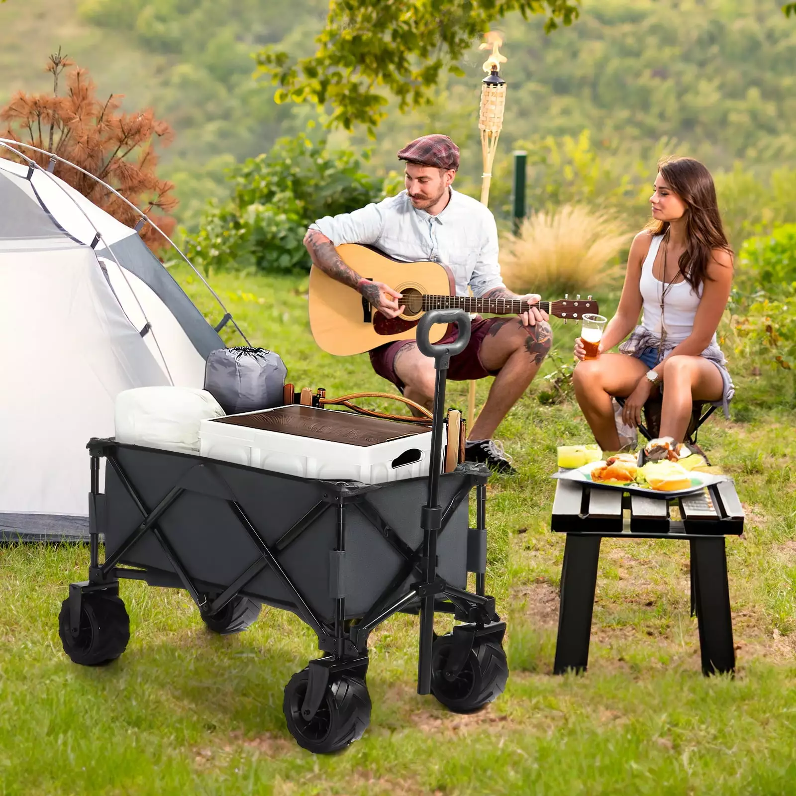 Folding Wagon Folding Cart Collapsible Travel-friendly Outdoor Camping Heavy Duty 220lb