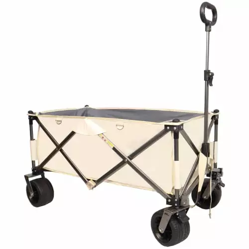 Folding Wagon. Heavy Duty Utility Beach Wagon Cart for Sand with Big Wheels. Adjustable Handle&Drink Holders for Shopping. Camping.Garden and Outdoor