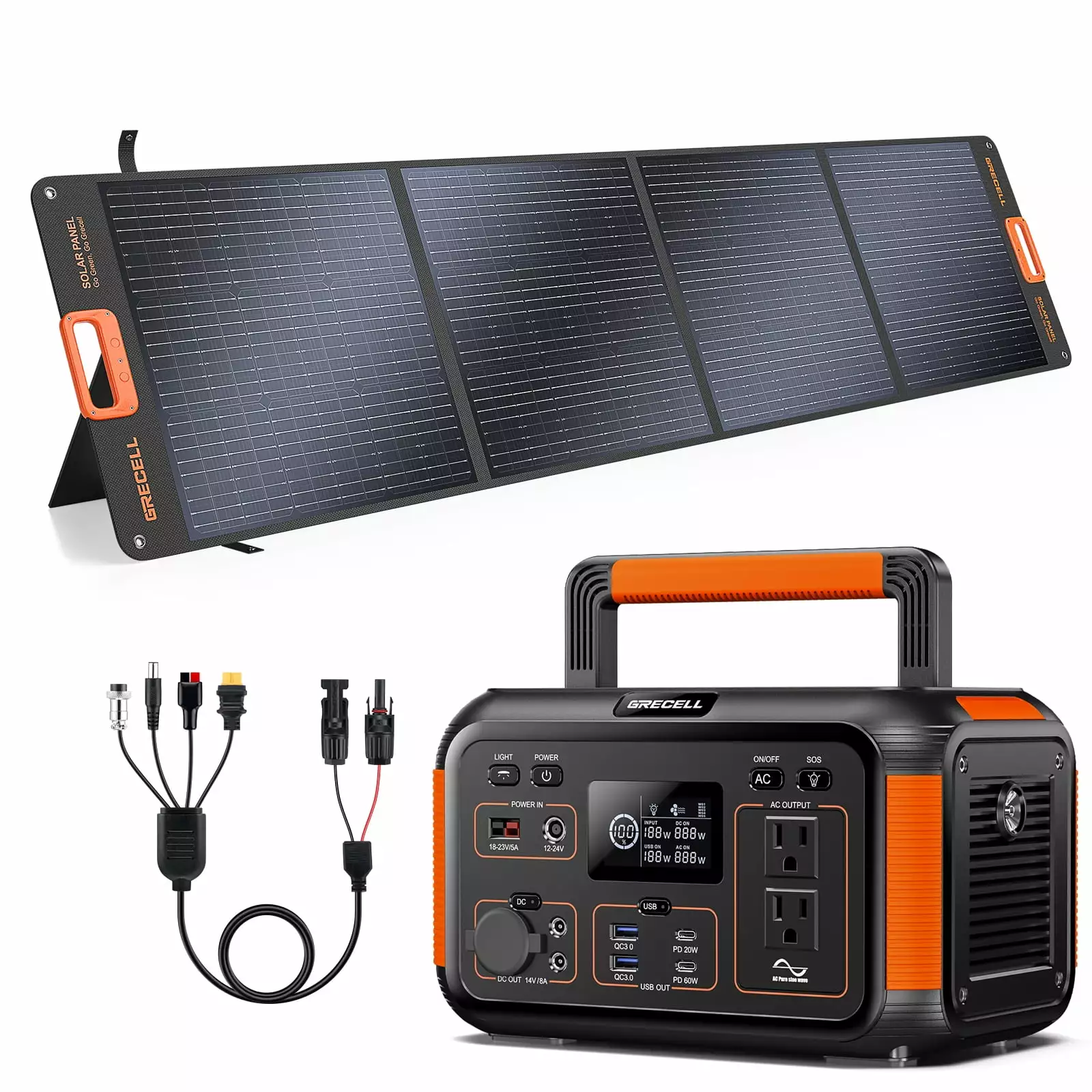 GRECELL 500W Travel-friendly Power Station with 200W Travel-friendly Solar Panel. 440Wh Solar Generator and Solar Panel Combo for Home and Outdoor Emergency Use