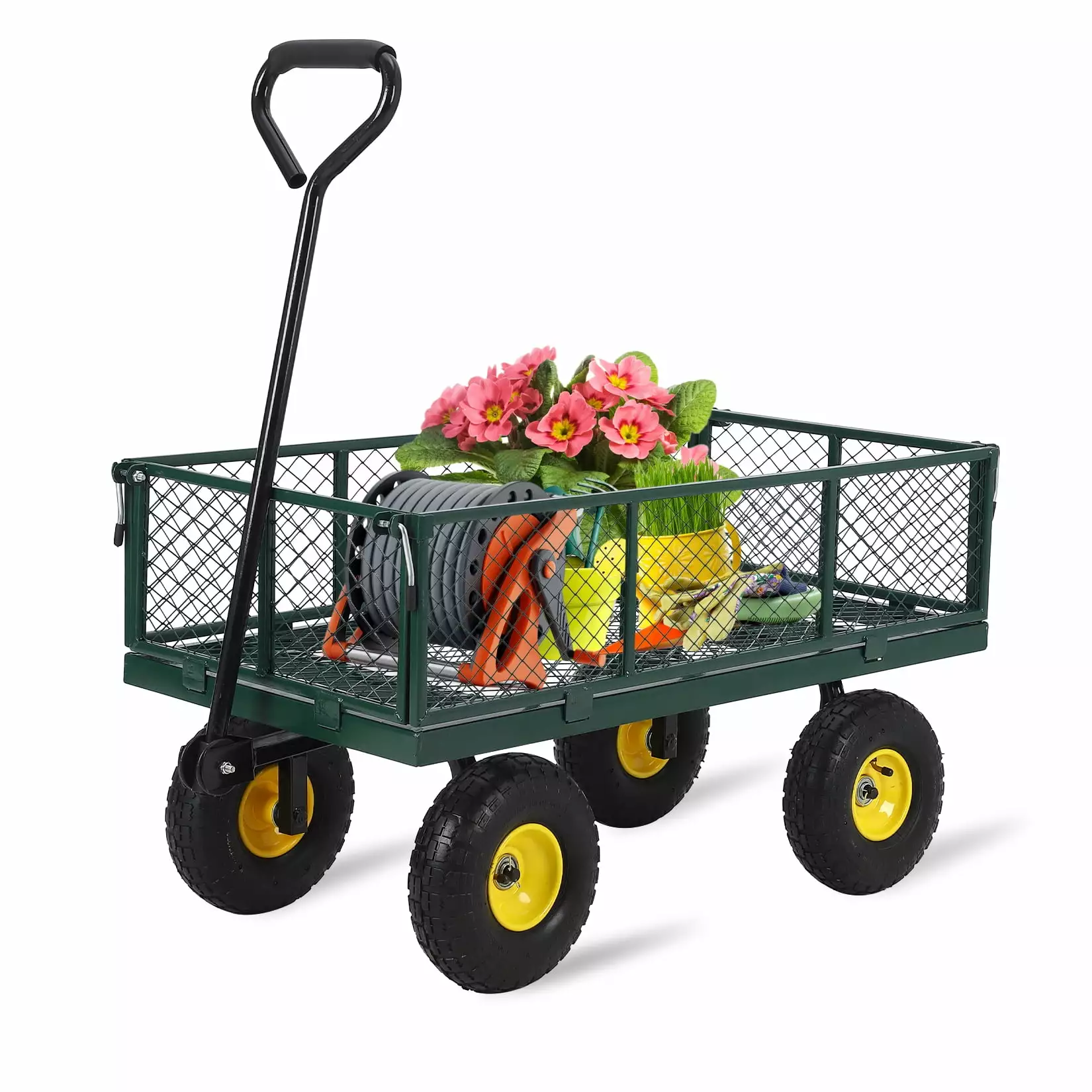 Garden Cart on Wheels 880/1100/1500Lbs Capacity. Heavy Duty Full Steel Utility Wagon. Multi-functional Flatbed Carts Design with Removable Mesh Sides. 180 Rotating Handle. Fit for Outdoor Garden. Lawn. Yard