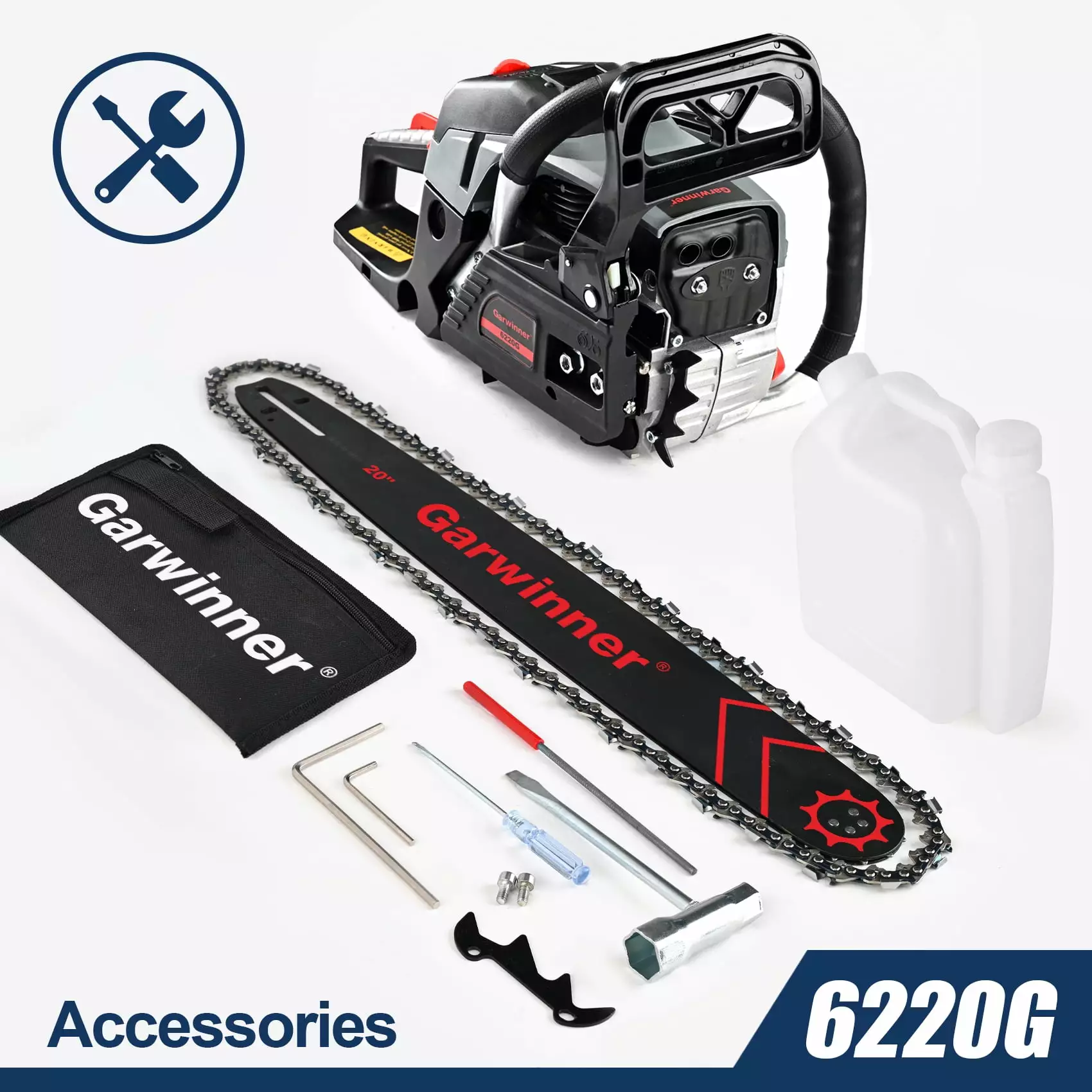 Gas Chainsaw 62CC 20in. 6220G 2 Stroke Gasoline Powered Chain Saws Handheld for Home Garden