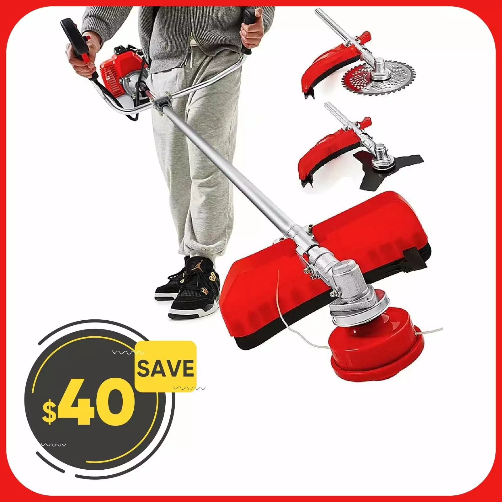 Gas String Trimmer 3-in-1 Combo. 18-Inch Cutting Path Cordless Weed Wacker with Detachable Edger/Brush Cutter. 42.7cc 2-Cycle Weed Eater Gas Powered with Anti-Vibrate Shoulder Strap