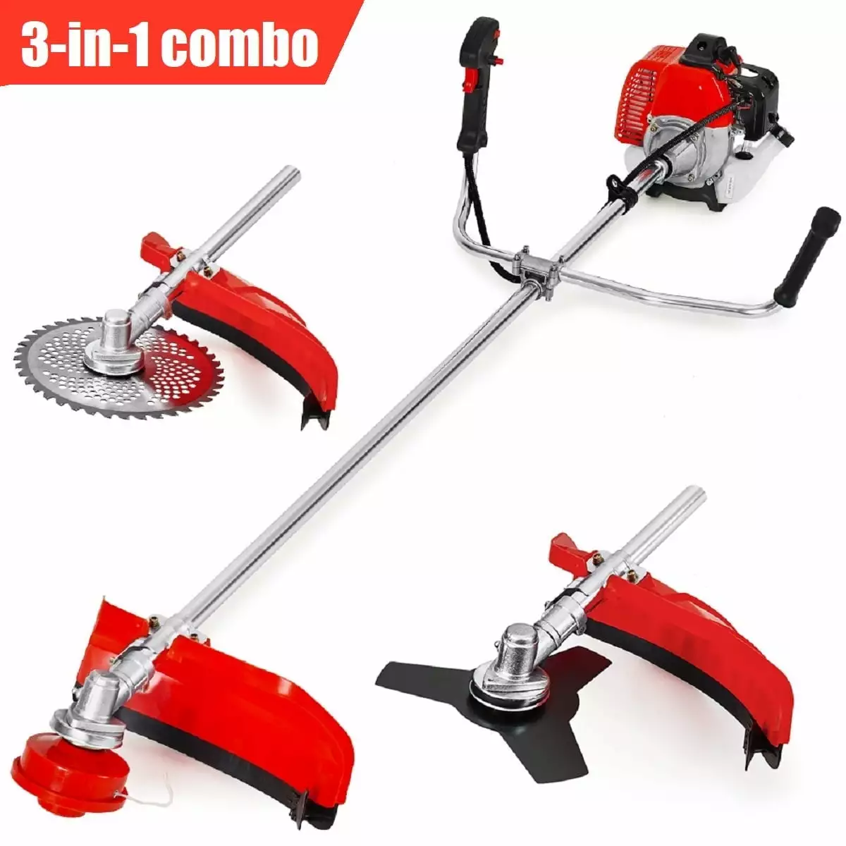Gas String Trimmer 3-in-1 Combo. 18-Inch Cutting Path Cordless Weed Wacker with Detachable Edger/Brush Cutter. 42.7cc 2-Cycle Weed Eater Gas Powered for Grass and Bush