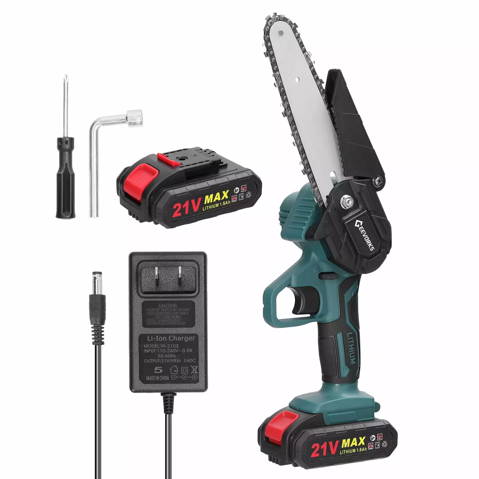 Geevorks Electric chain saw.Saws Small Wood One-handed Tool Branch Small Wood Chainsaw 6inch Travel-friendly Saws 21V 6inch Travel-friendly Wood Chainsaw One-handed Chainsaw One-handed Tool Travel-friendly Saws Small