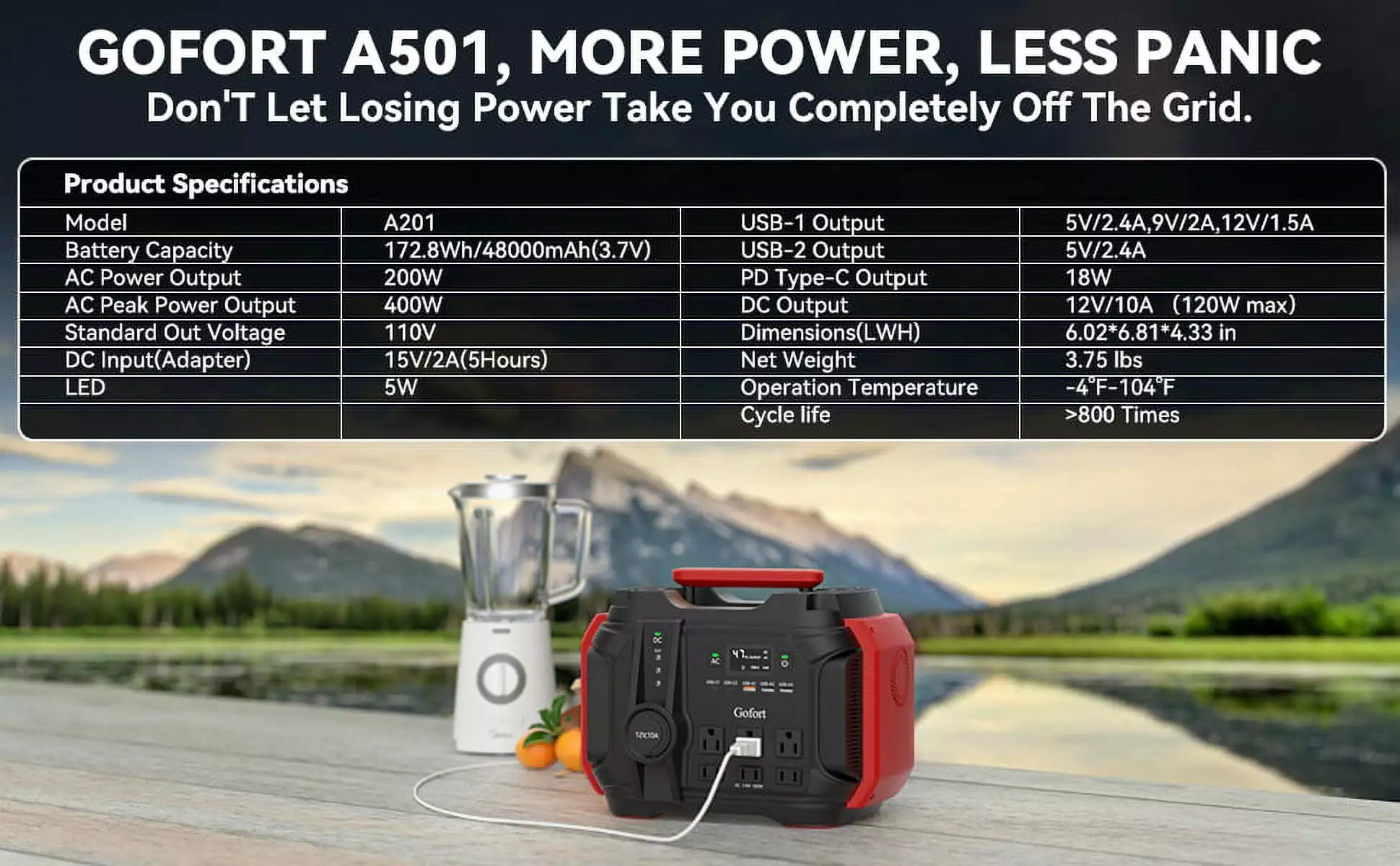 Gofort A501 Travel-friendly Station 150000mAh/540Wh Solar Generator 500W Battery Station With 3 Charging Modes for Home Camping Emergency Battery Backup