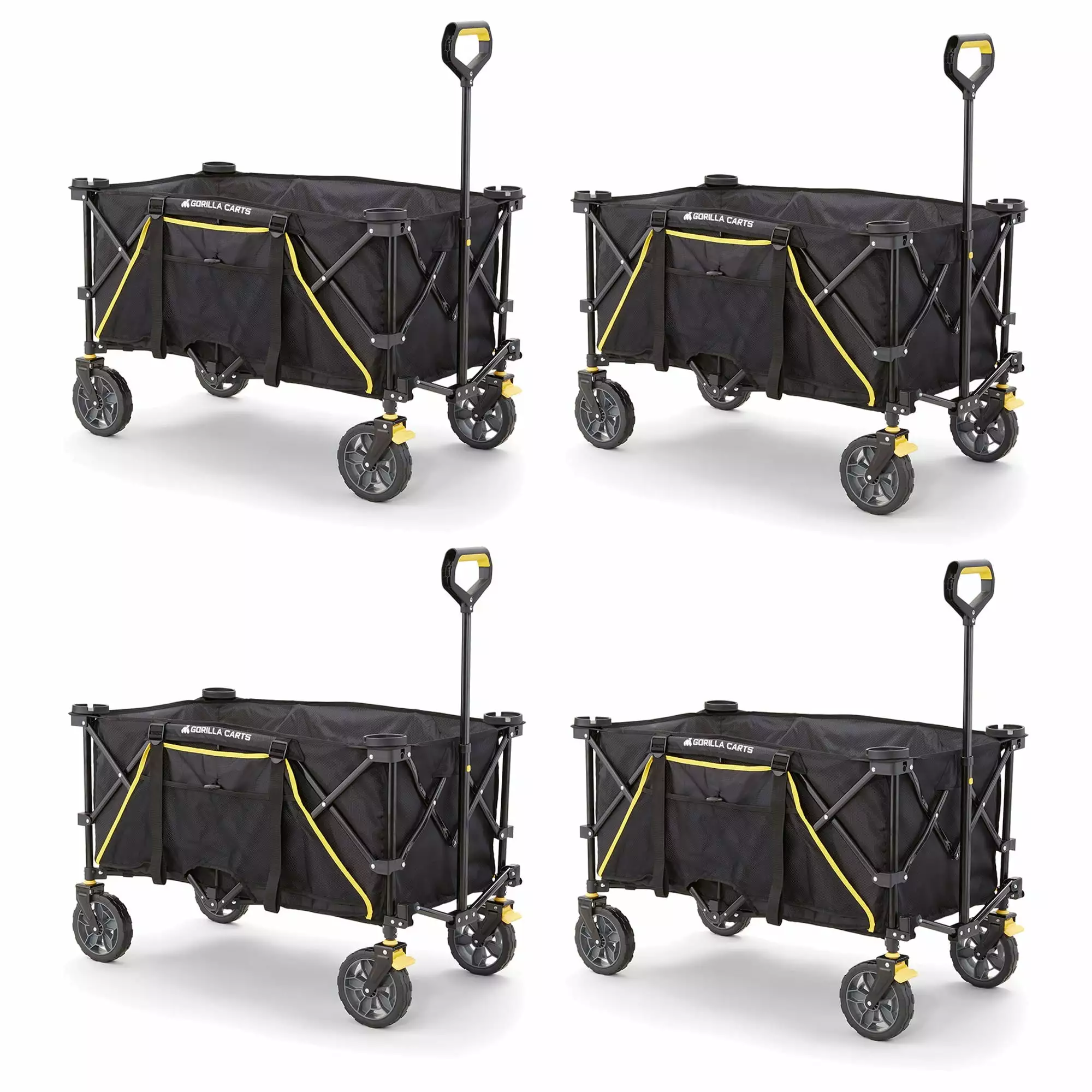 Gorilla Carts 7 Cu Ft Collapsible Wagon.Oversize Bed. Black (4 Pack)