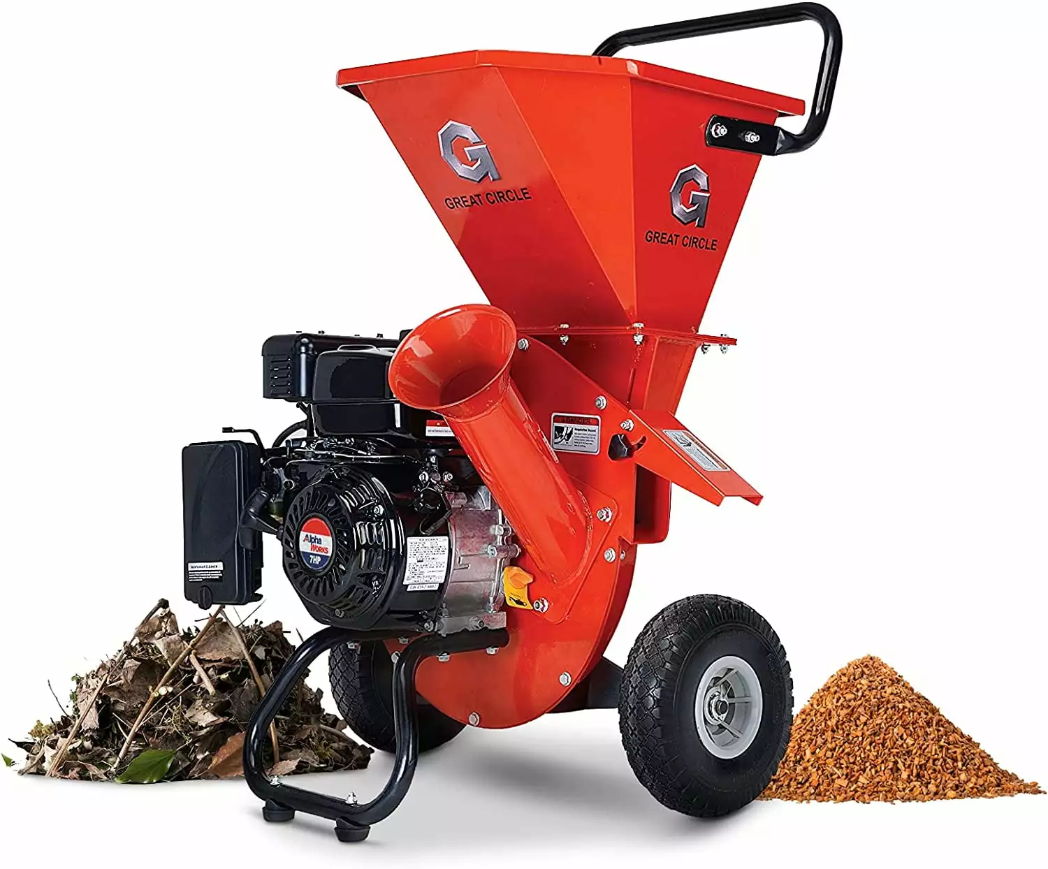 GreatCircleUSA 7HP 212CC Wood Chipper. Shredder and Mulcher for 3 Branches - 3-in-1 Gas Powered Engine