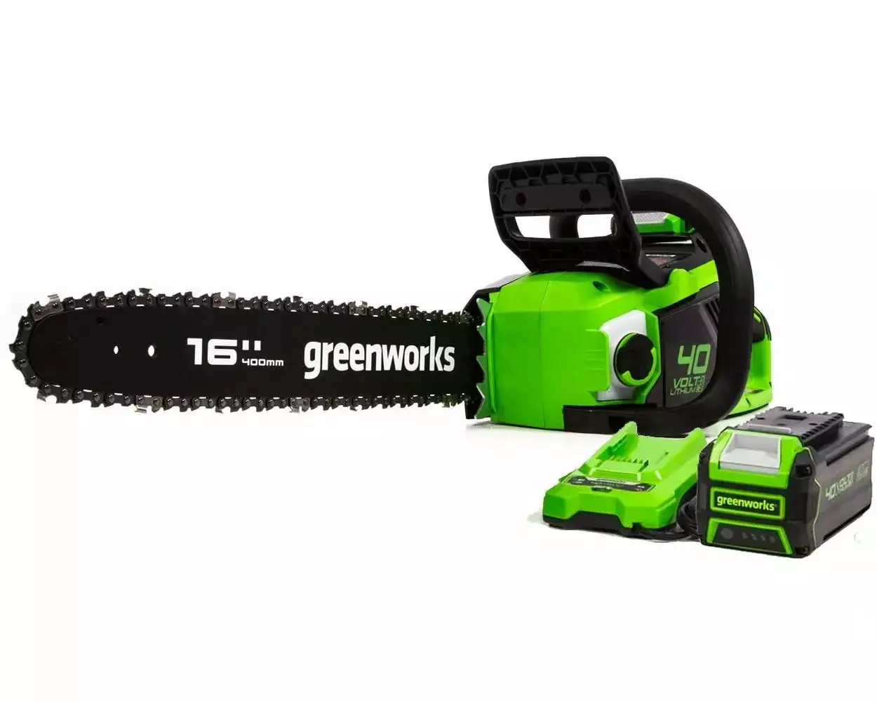 Greenworks 40V 16-inch Brushless Chainsaw with 4 Ah Battery and Charger. 2016802AZ