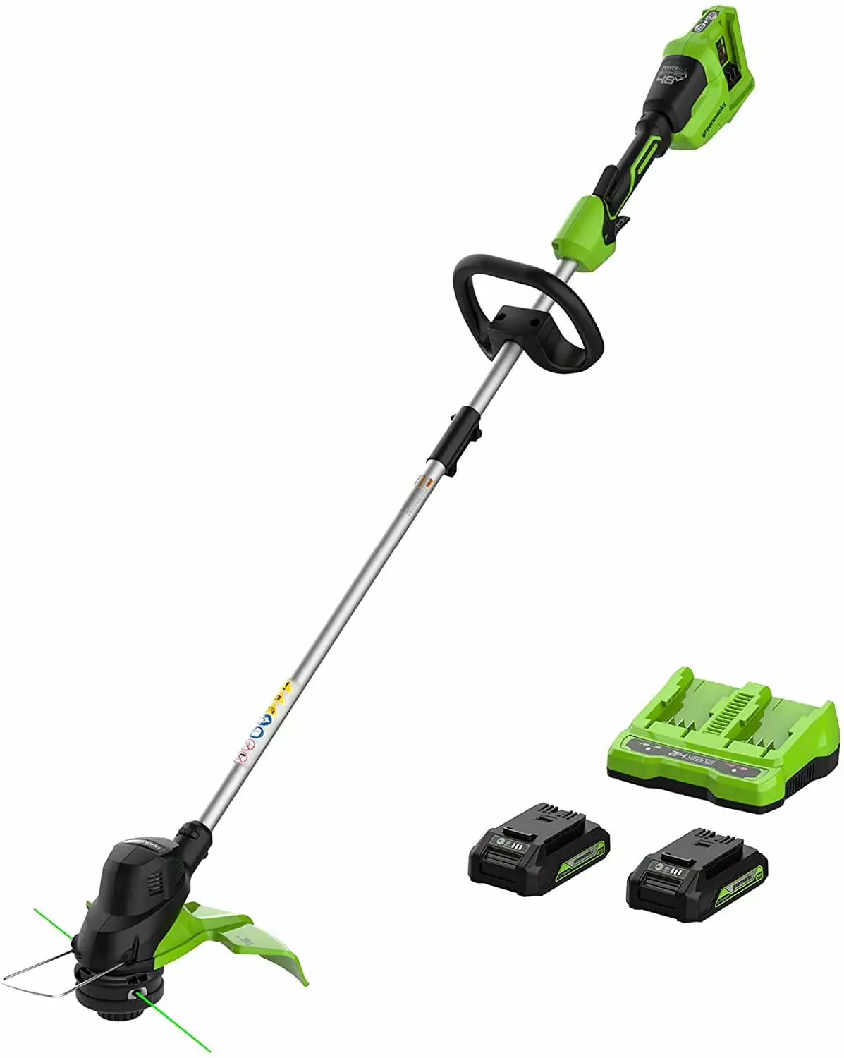 Greenworks 48V (2x24V) 15 Cordless String Trimmer + (2) 2Ah USB Batteries & Dual Port Rapid Charger