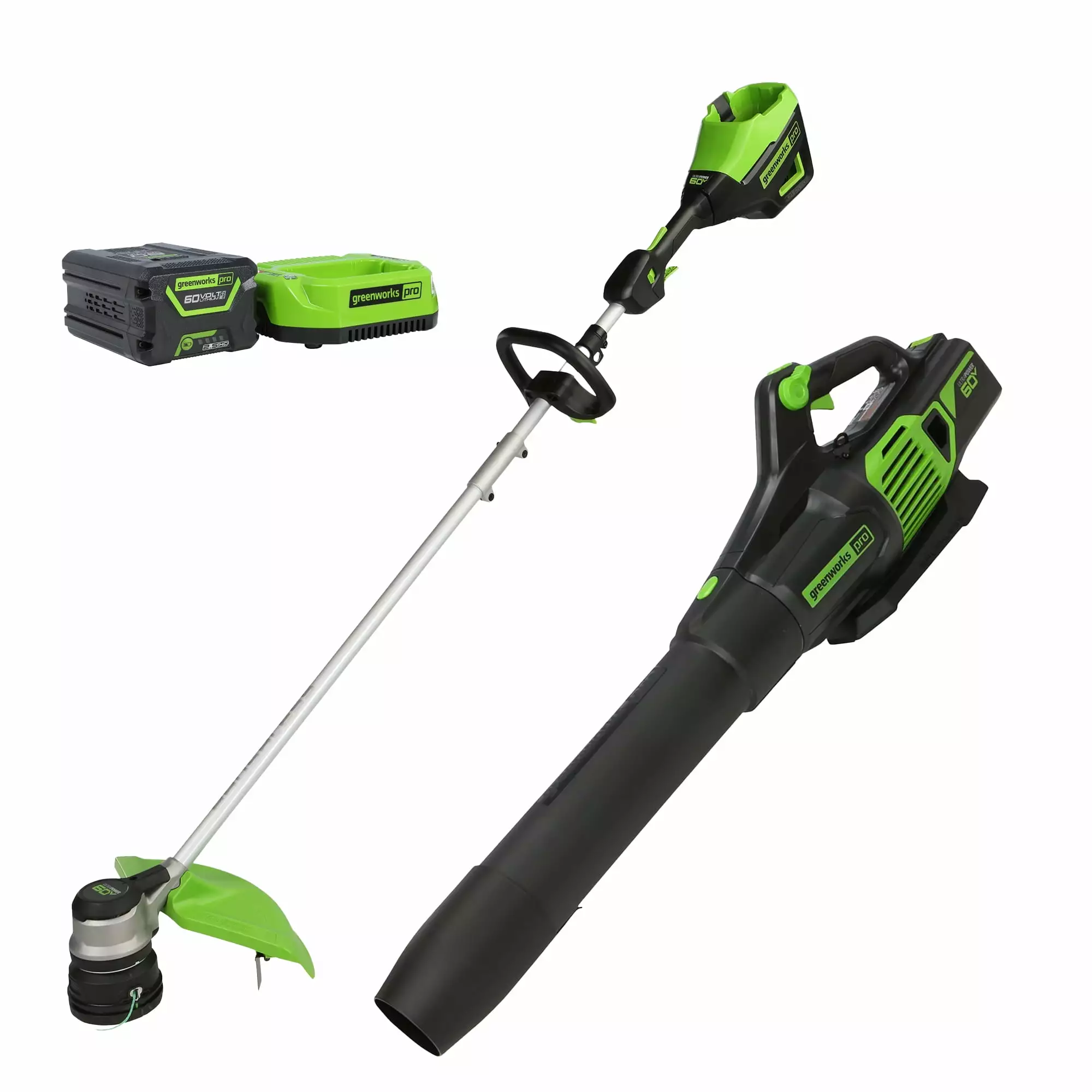 Greenworks 60V 16 Cordless Brushless String Trimmer & 610 CFM Leaf Blower Combo Kit with 2.5 Ah Battery & Charger