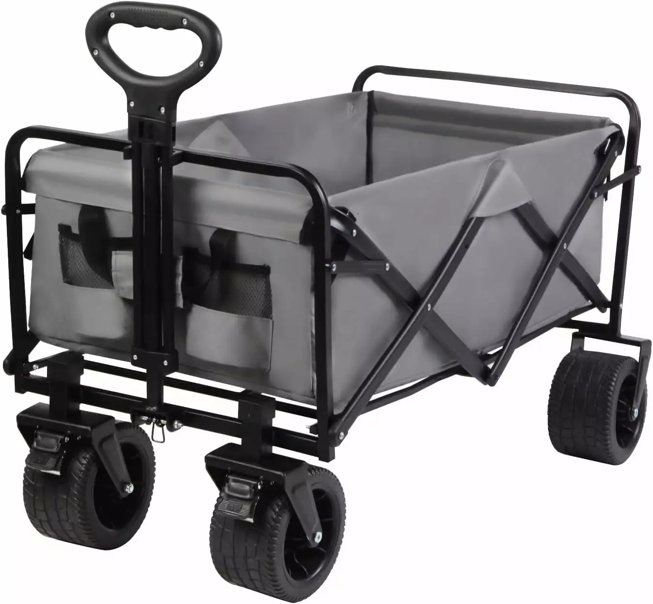 Heavy-Duty Folding Wagon with 550lbs Weight Capacity. Collapsible Wagon with Big Wheels Sturdy Construction. Spacious Interior. Adjustable Rolling Carts. Outdoor Folding Camping Wagons. Travel-friendly-Gray
