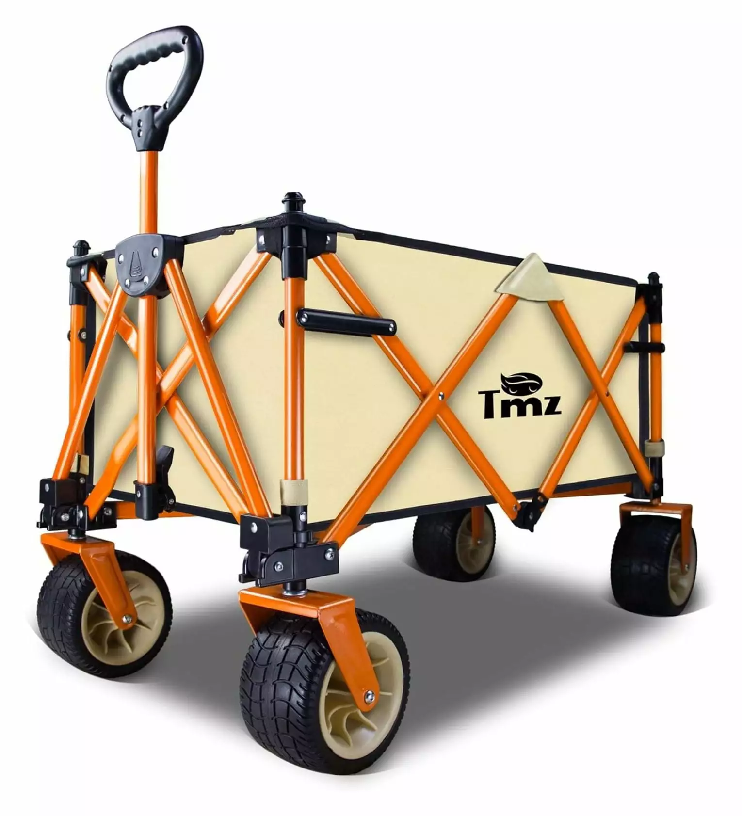 Homehours Collapsible Folding Wagon Cart. Outdoor Utility Garden Cart. Heavy Duty Camping Wagon with Big Wheels .Foldable Wagon for Sports. Shopping. Fishing and Beach-Beige