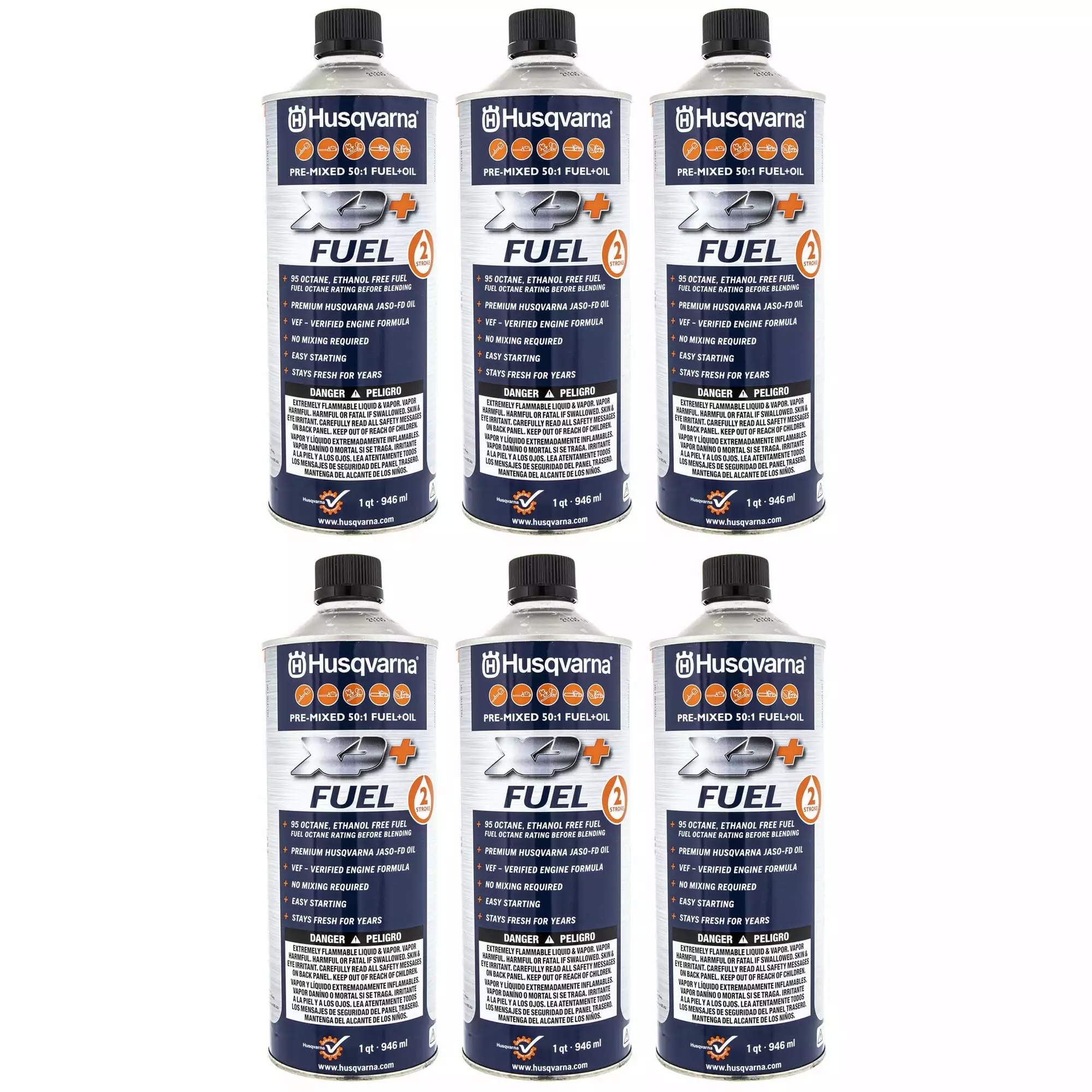 Husqvarna 581158701 6pk OEM Quarts Pre-Mixed 2 Stroke Fuel & Oil Quarts XP 50:1 95 Octane