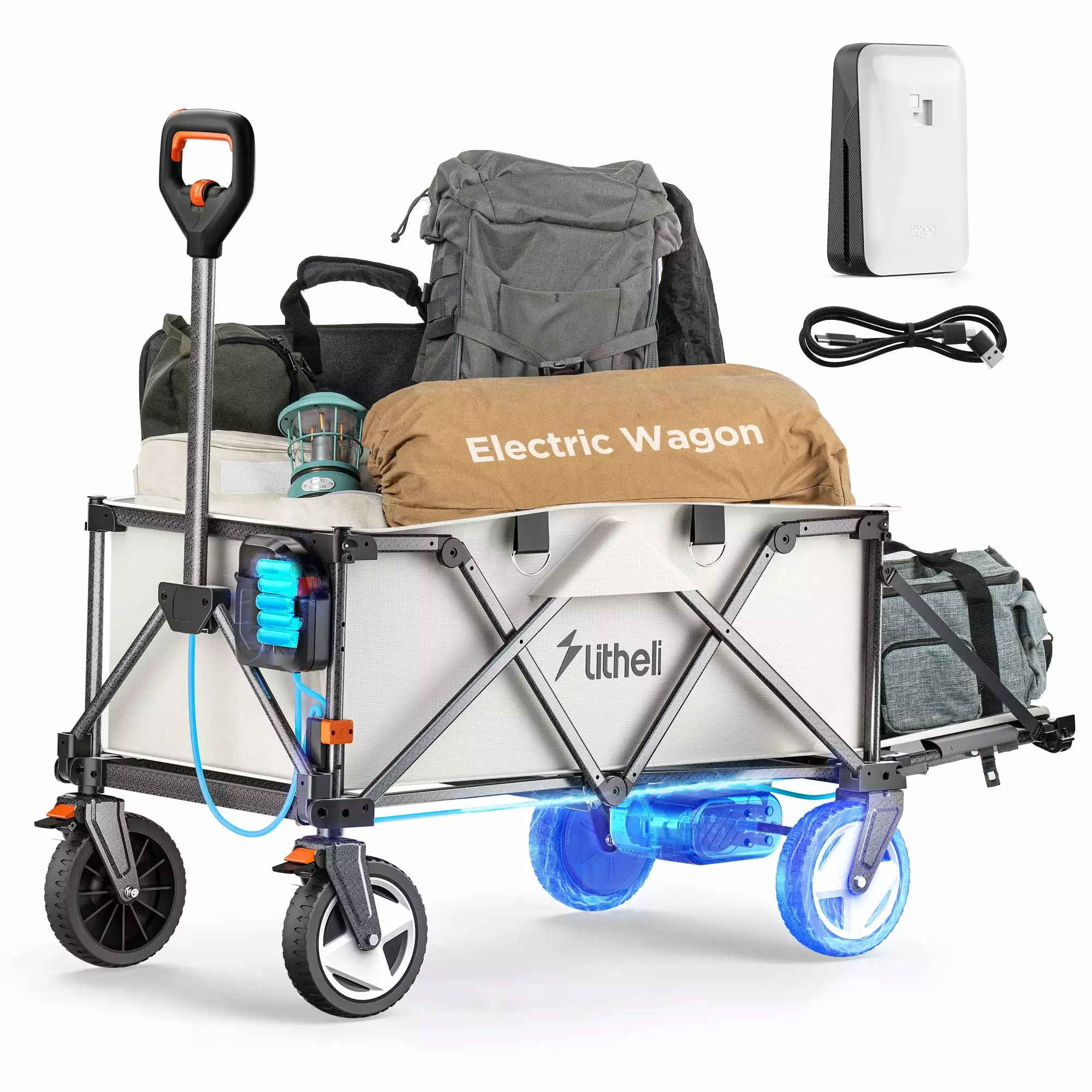 Litheli Electric Utility Wagon. Electric Drive. 200L. 8 Inch All Terrain Wheel. Foldable Wagon. With 4.0 Ah Battery. For Camping/Gardening/Shopping