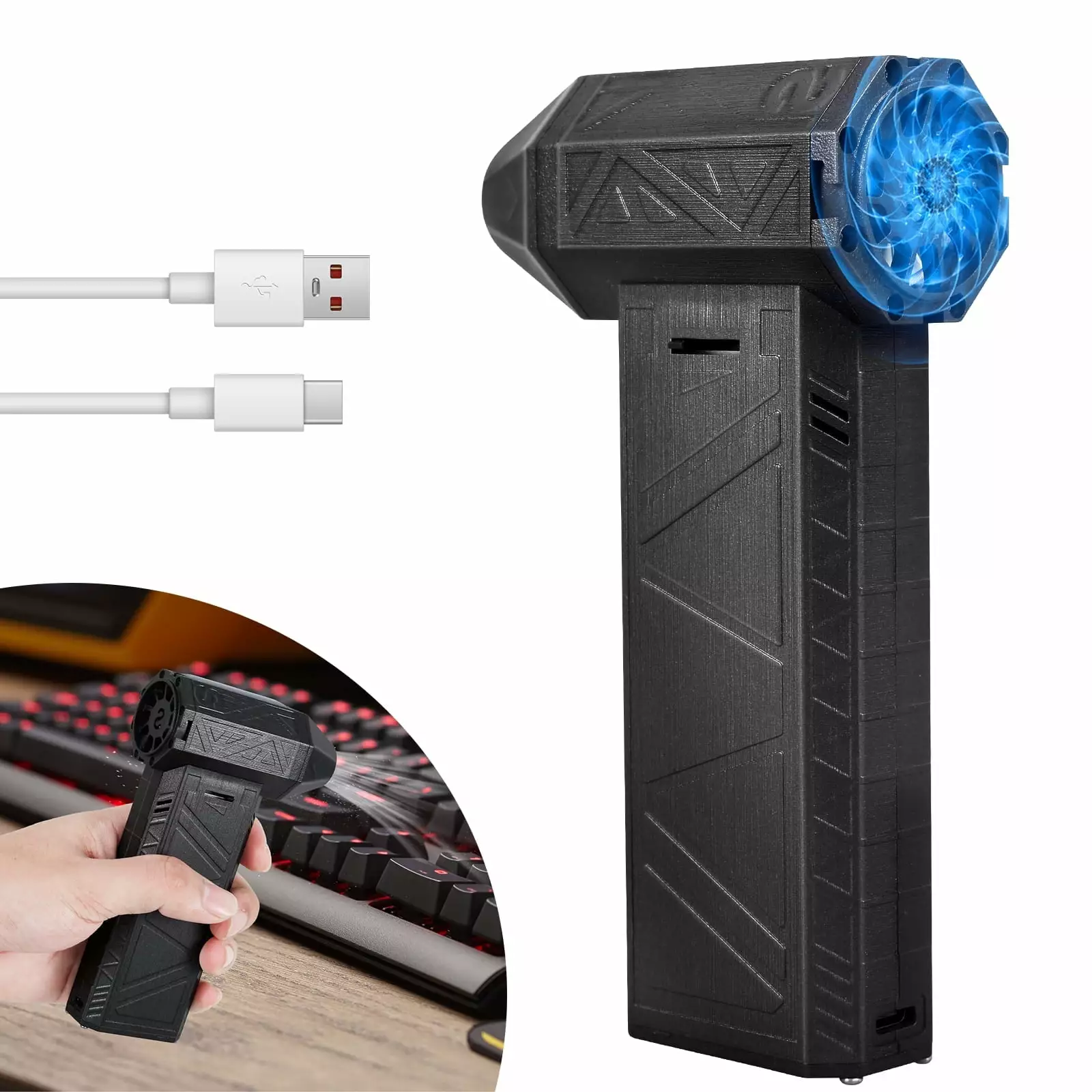 Mini Jet Fan Blower 8000mAh Rechargeable Jet Dry Mini Blower 130000RPM Powerful Mini Jet Blower Travel-friendly Electric Air Duster Cordless Jet Fan Air Blower Infinite Speed Adjustment for Car Cleaning