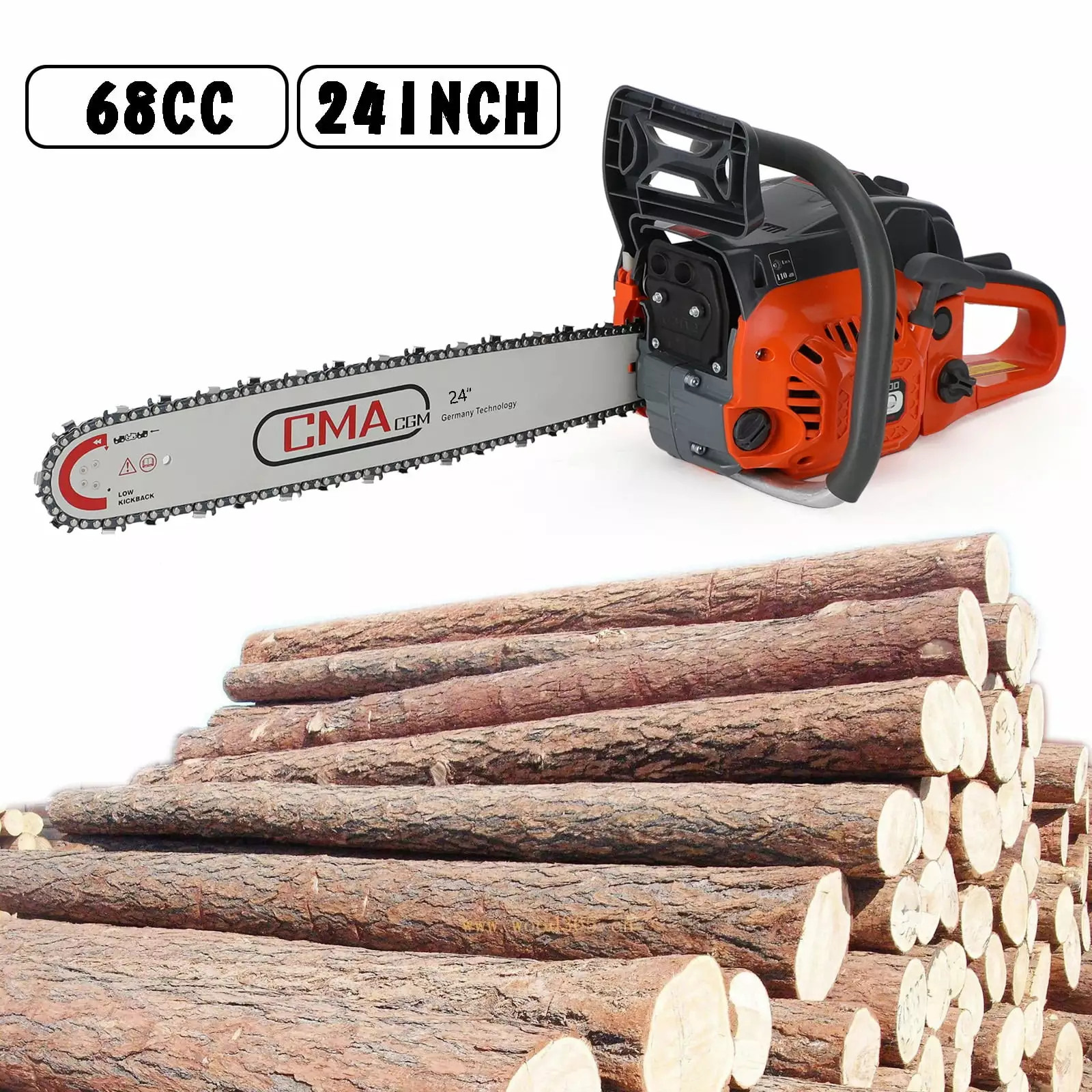 Motor Genic 24 68CC Gasoline Chainsaw Cutting Wood Gas Sawing Aluminum Crankcase Chain Saw