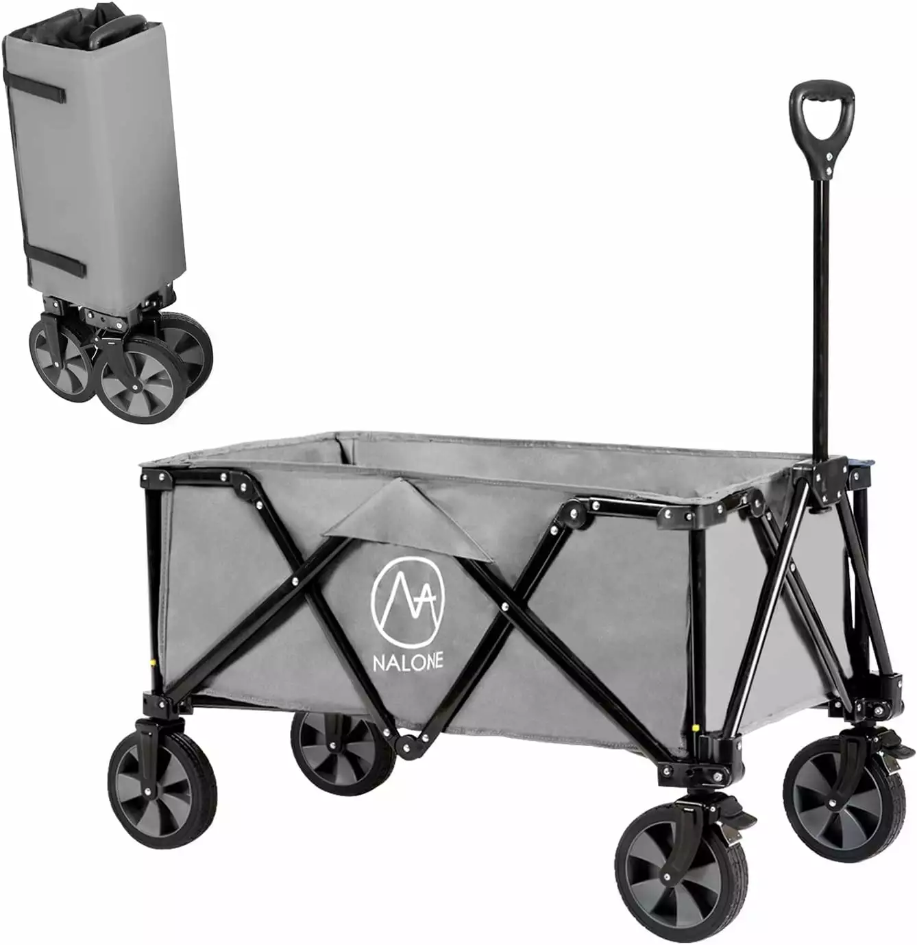 NALONE Folding Wagon Cart. Travel-friendly Large Capacity Wagon. Heavy Duty Outdoor Camping. with Universal Wheels & Adjustable Handle (Gray)