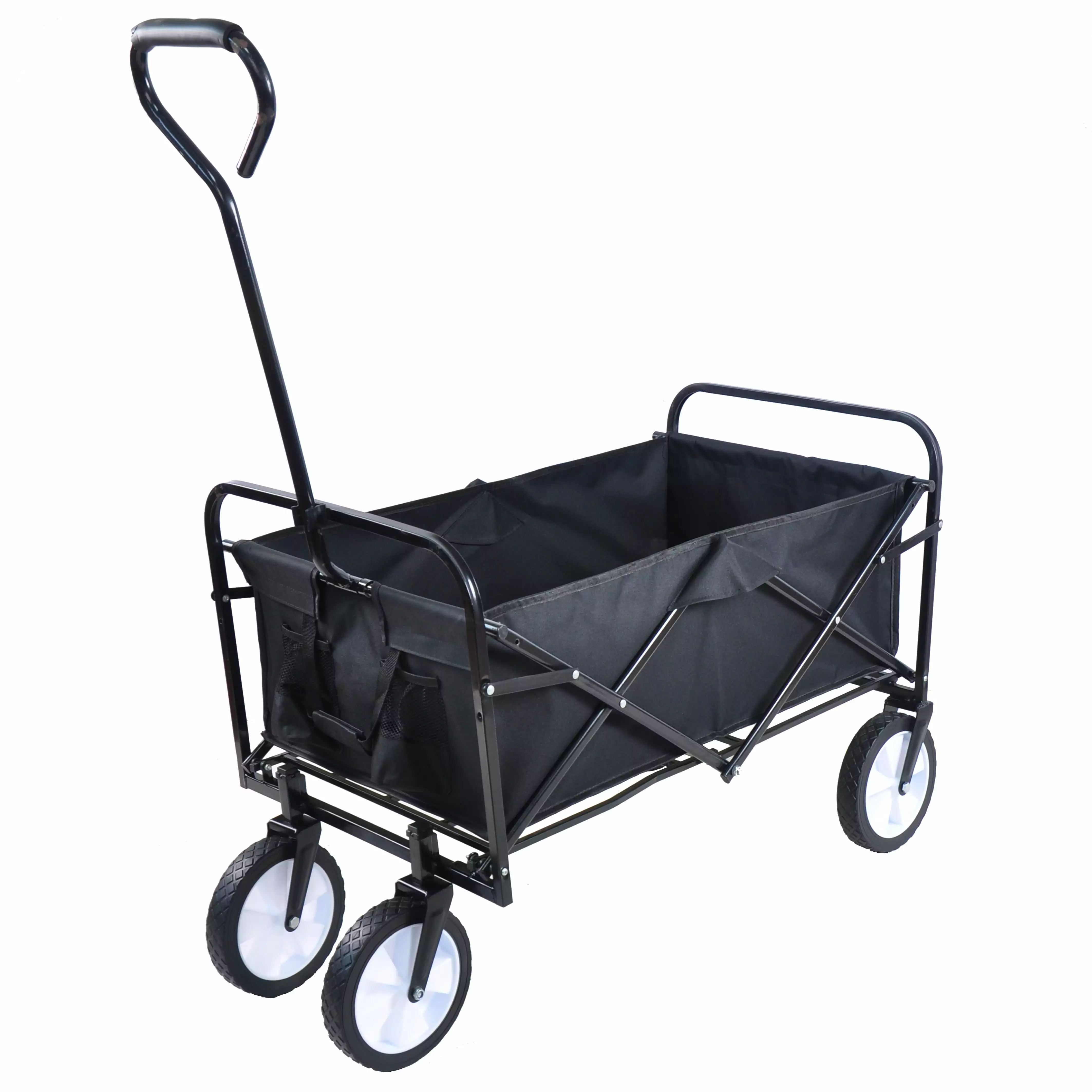 NBXPOW Folding Wagon Travel-friendly Garden Shopping Beach Cart. Black