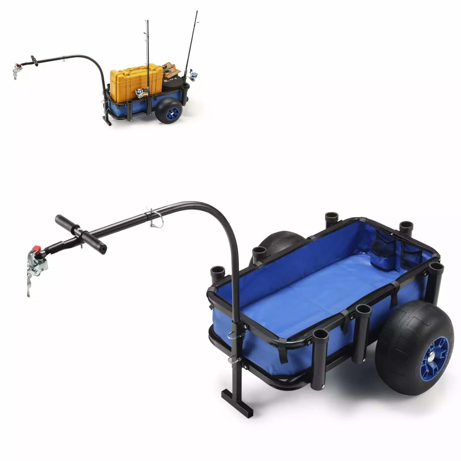 ONECHOI Beach Fishing Cart. 13 Big Wheels Black PU Solid Balloon Tires for Sand. Fishing Wagon Cart Large Capacity with 32-1/4 L x 16 W Liner and PP Plate. Heavy Duty Surf Cart w/Bicycle Hitch