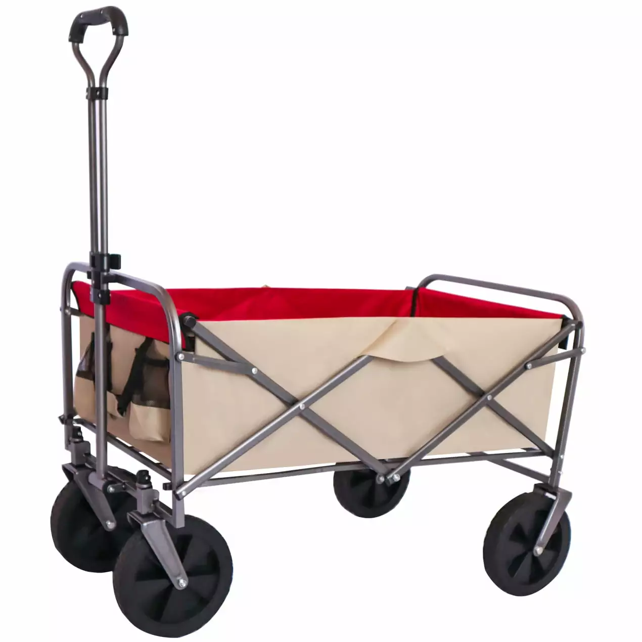 Outdoor Garden Multipurpose Micro Collapsible Beach Trolley Cart.Collapsible Folding Utility Wagon.Heavy Duty Folding Garden Travel-friendly Hand Cart.Camping Folding Wagon.Beach Wagon.Beige