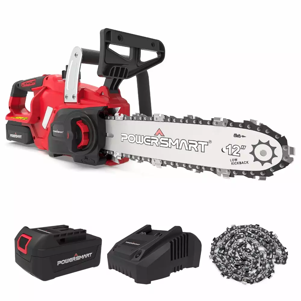 PowerIntelligent PS76122A 12 inch 20 V Cordless Chainsaw with 4.0 Ah battery
