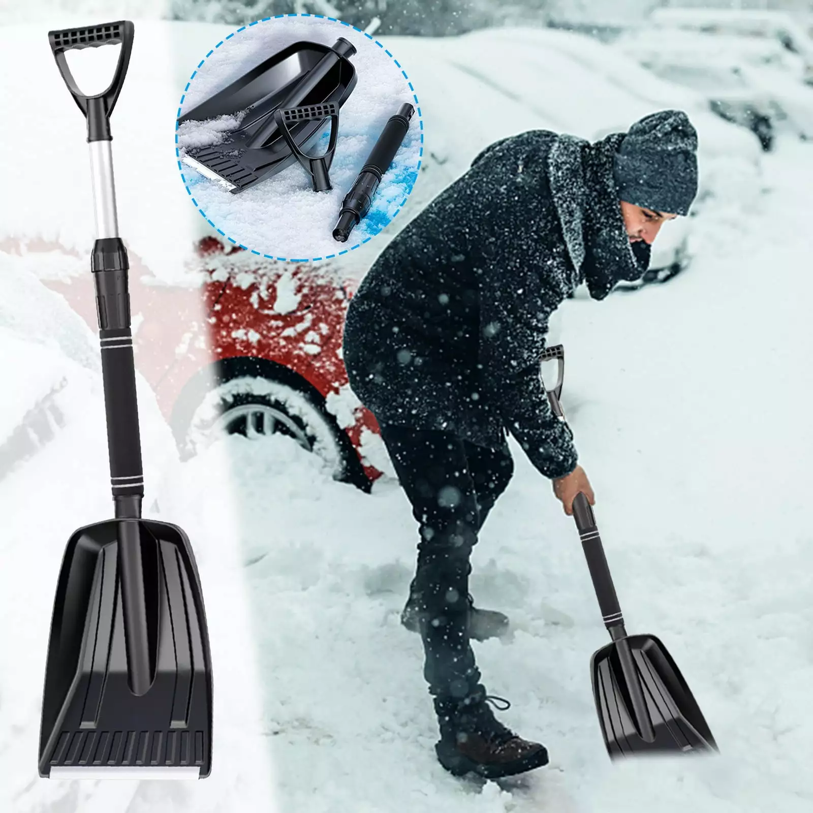 RKZDSR Winter Snow Plow: Winter Snow Removal Shovel With Detachable Setup Snow Shovel Set. Thickened And Enlarged Snow Removal Push Snow Shovel. Car Mounted Snow Shovel