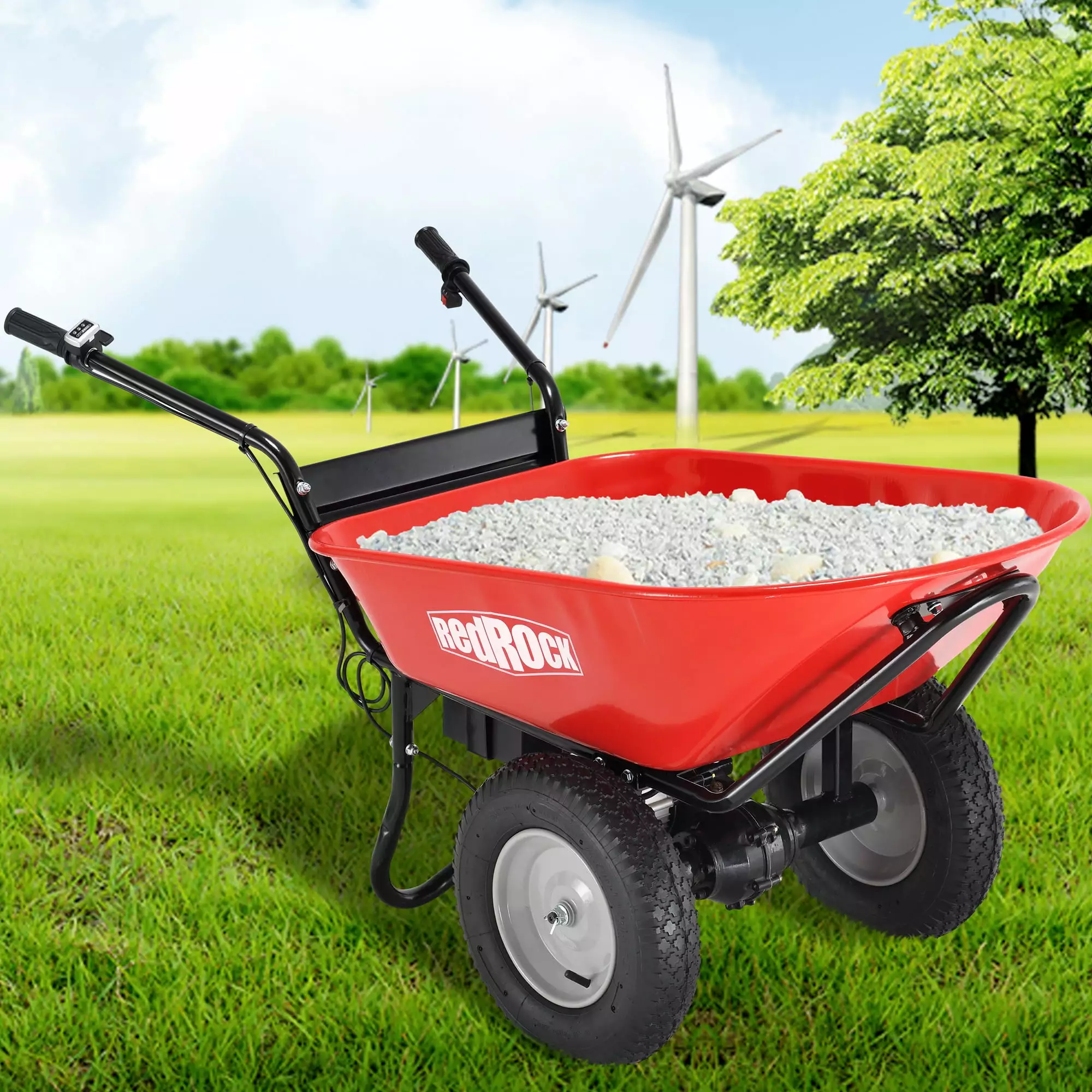 RedRock Electric Wheelbarrow | 500lbs Capacity Material Debris Hauler with 1000lbs Towing
