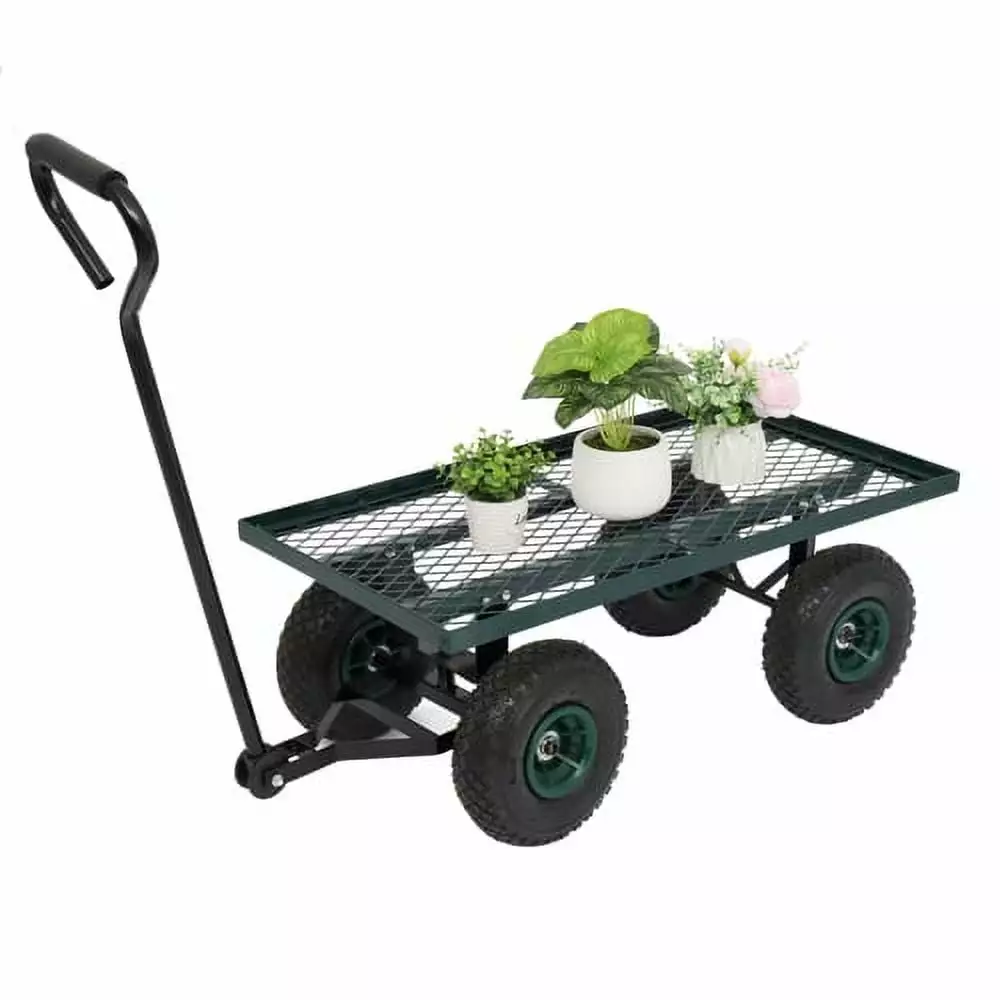 SalonMore Metal Deck Wagon Four Wheel Square Garden Wagon Green
