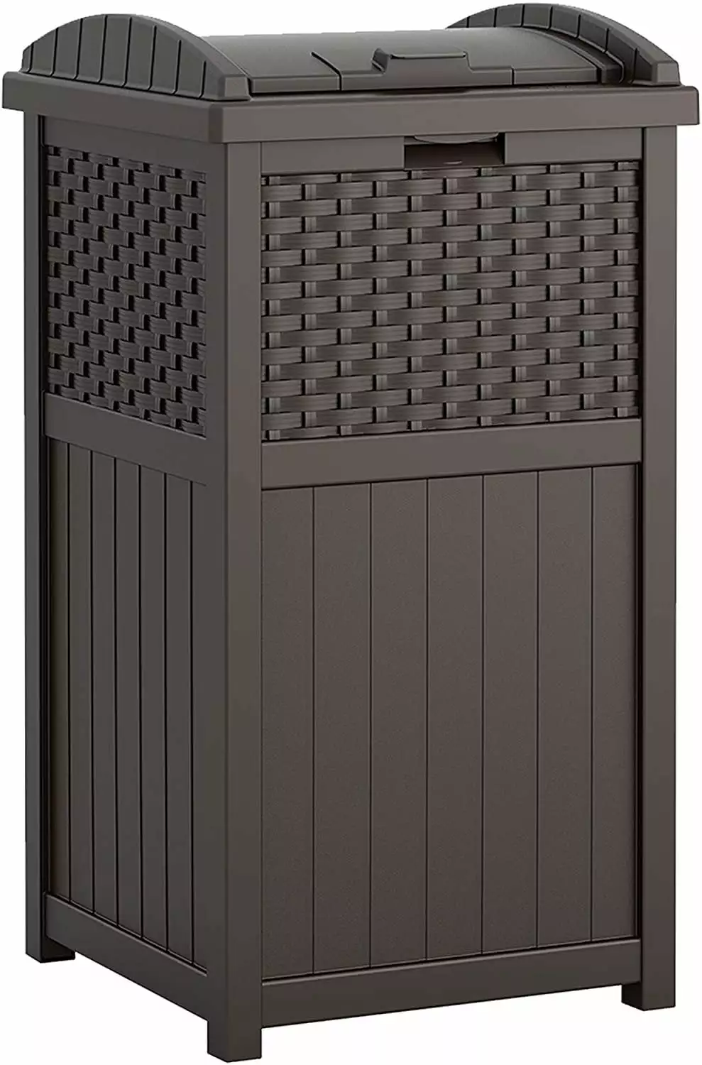 Suncast Hideaway Can Resin Outdoor Trash with Lid Use in Backyard. Deck. or Patio. 33 Gallon. Brown